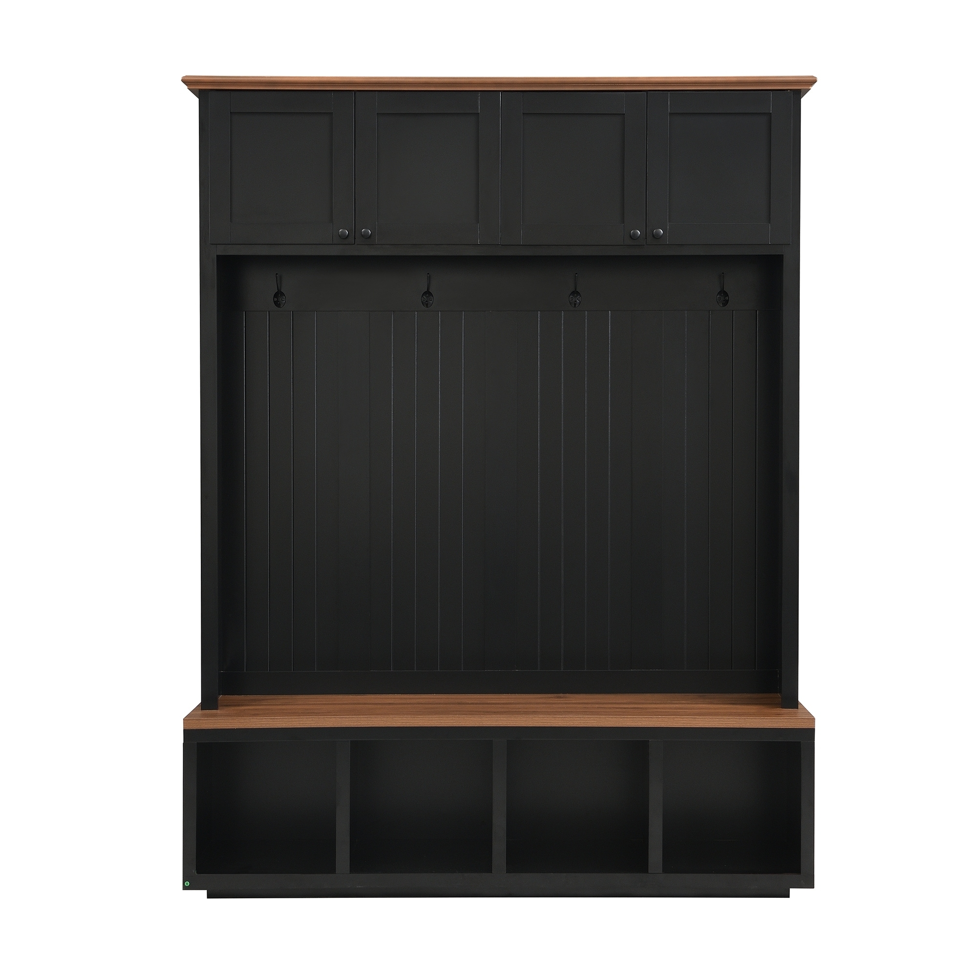 Wooakway 59-in Farmhouse Hall Tree with Wood-Grain Bench 4 Upper ...