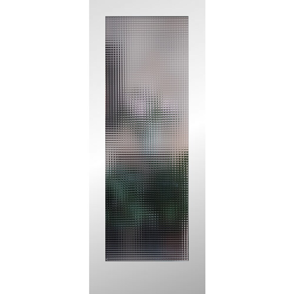 RELIABILT 2480 CROSSREED PRIME Cross Reed 24-in x 80-in White 1-panel Patterned Glass Solid Core Wood Slab Door
