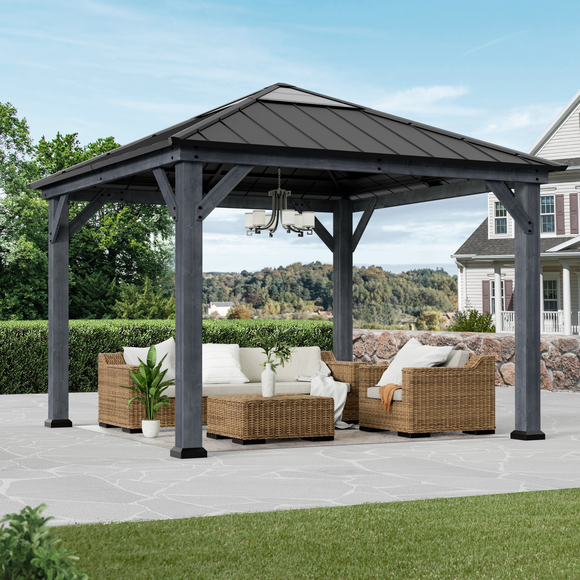 ELEVATE OUTDOORS IG10600047-1111 11-ft x 11-ft Arbor Gray Gazebo with Hardtop Roof