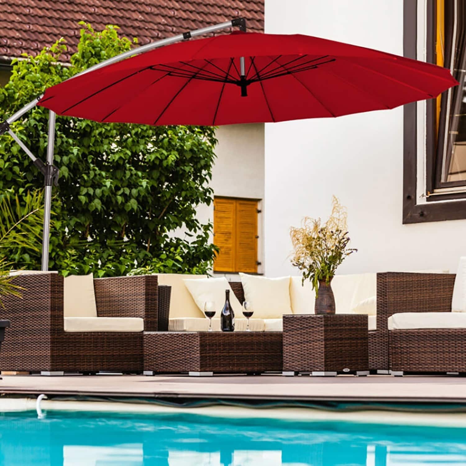 GZMR ORWS-7948-LC 10-ft Aluminum Red Market Patio Umbrella
