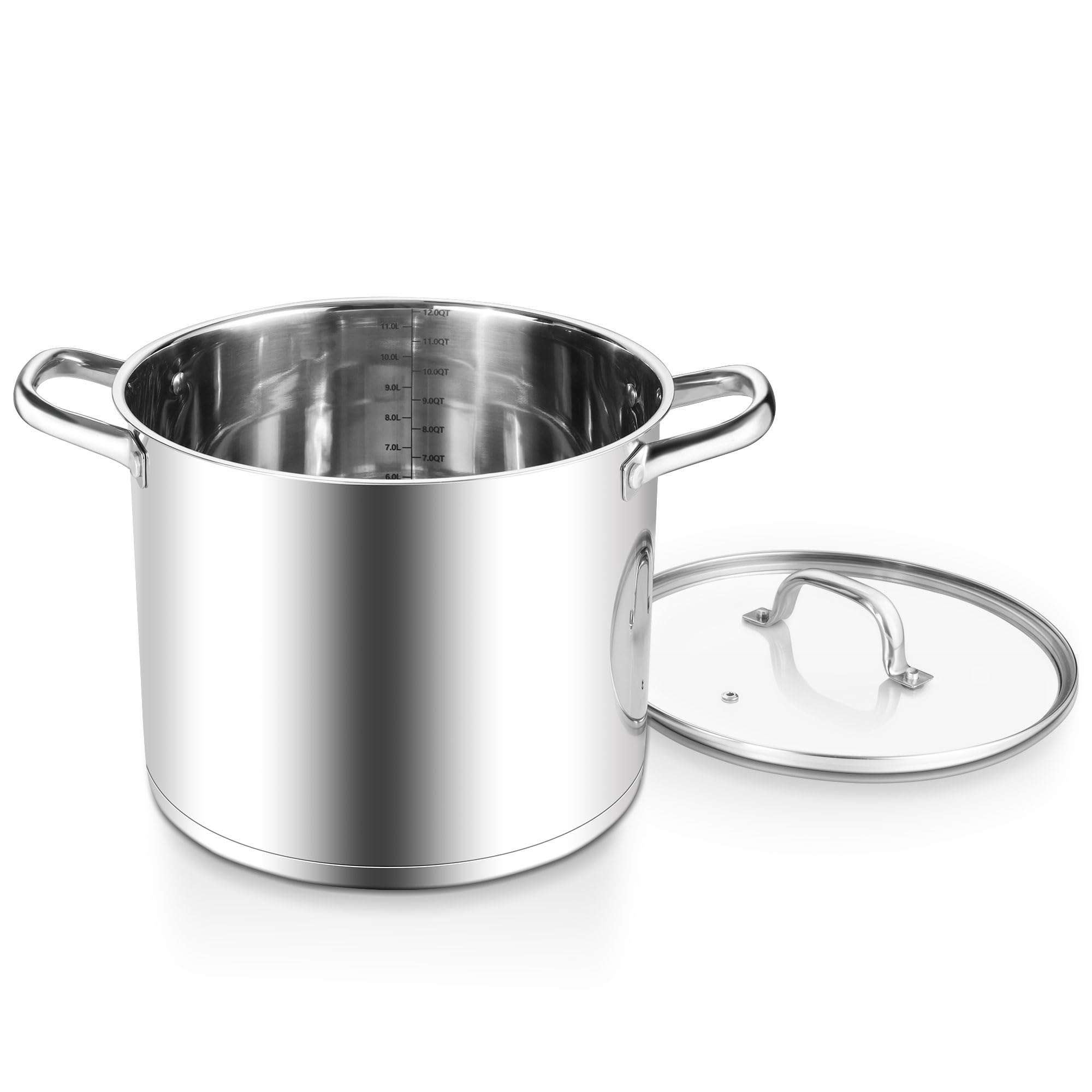 Aoibox  12 qt Stainless Steel Induction Stock Pot with Glass Lid Tri Ply Base Oven Safe to 450 Degrees F