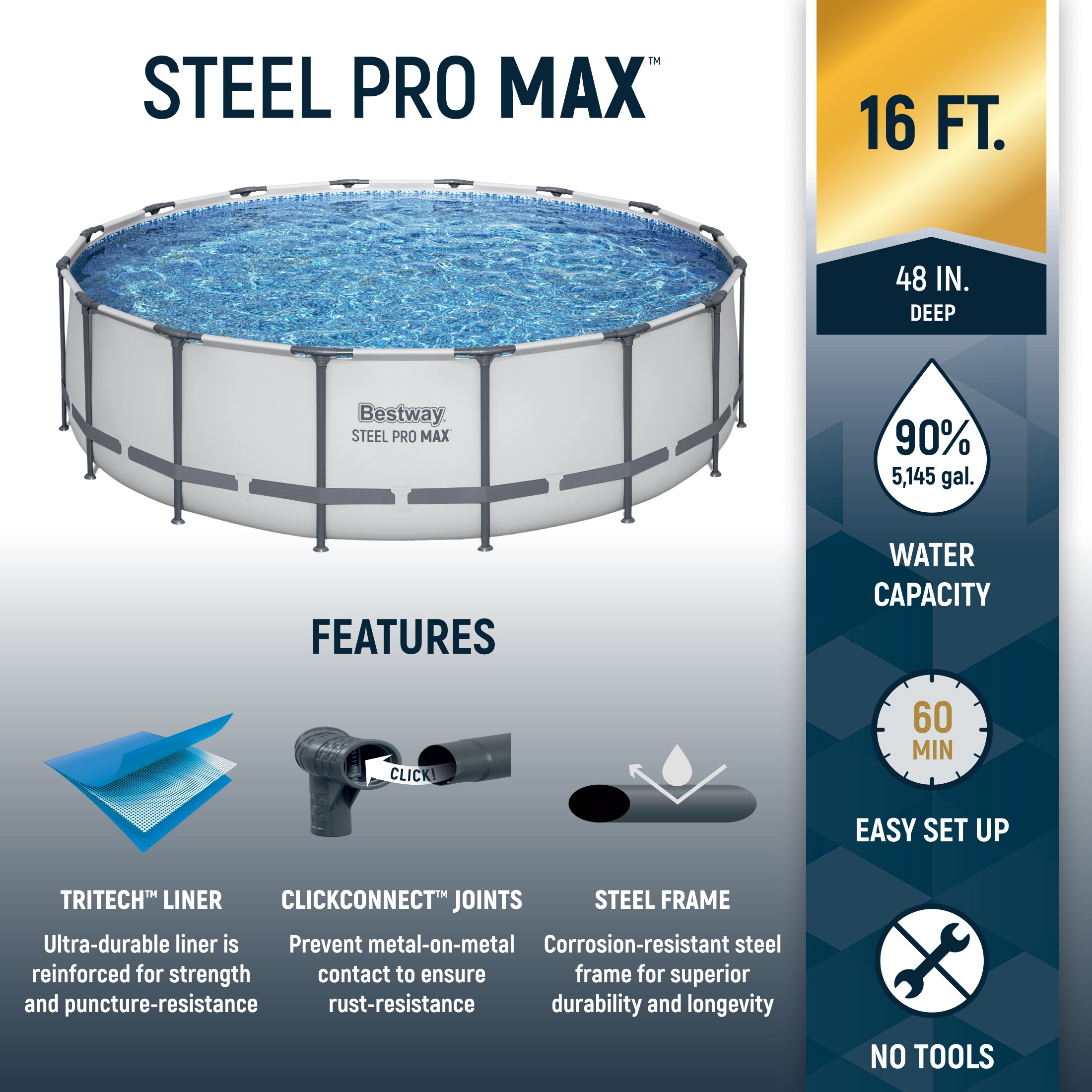 Bestway 16-Feet x 16-Feet x 48-Inches Steel wall panels Round Above-Ground Pool with Filter Pump with Pool Cover with Ladder