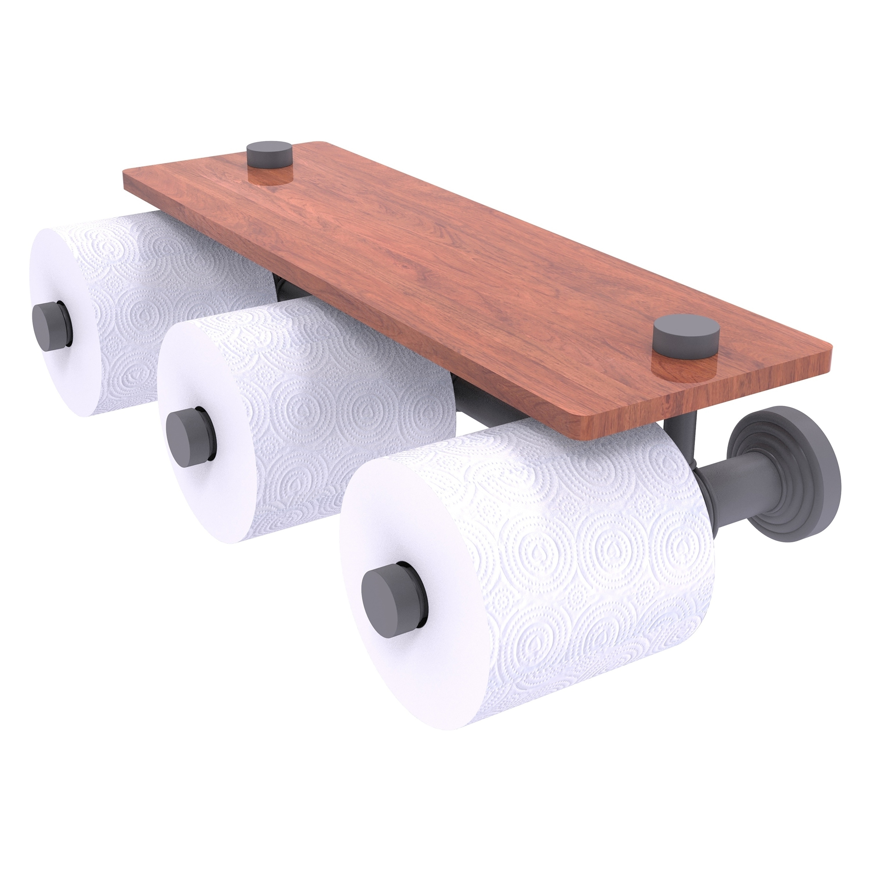 Allied Brass WP-35-3S-IRW-GYM Waverly Place Matte Gray Wall mount Double post Toilet Paper Holder 3 -Rolls with Storage