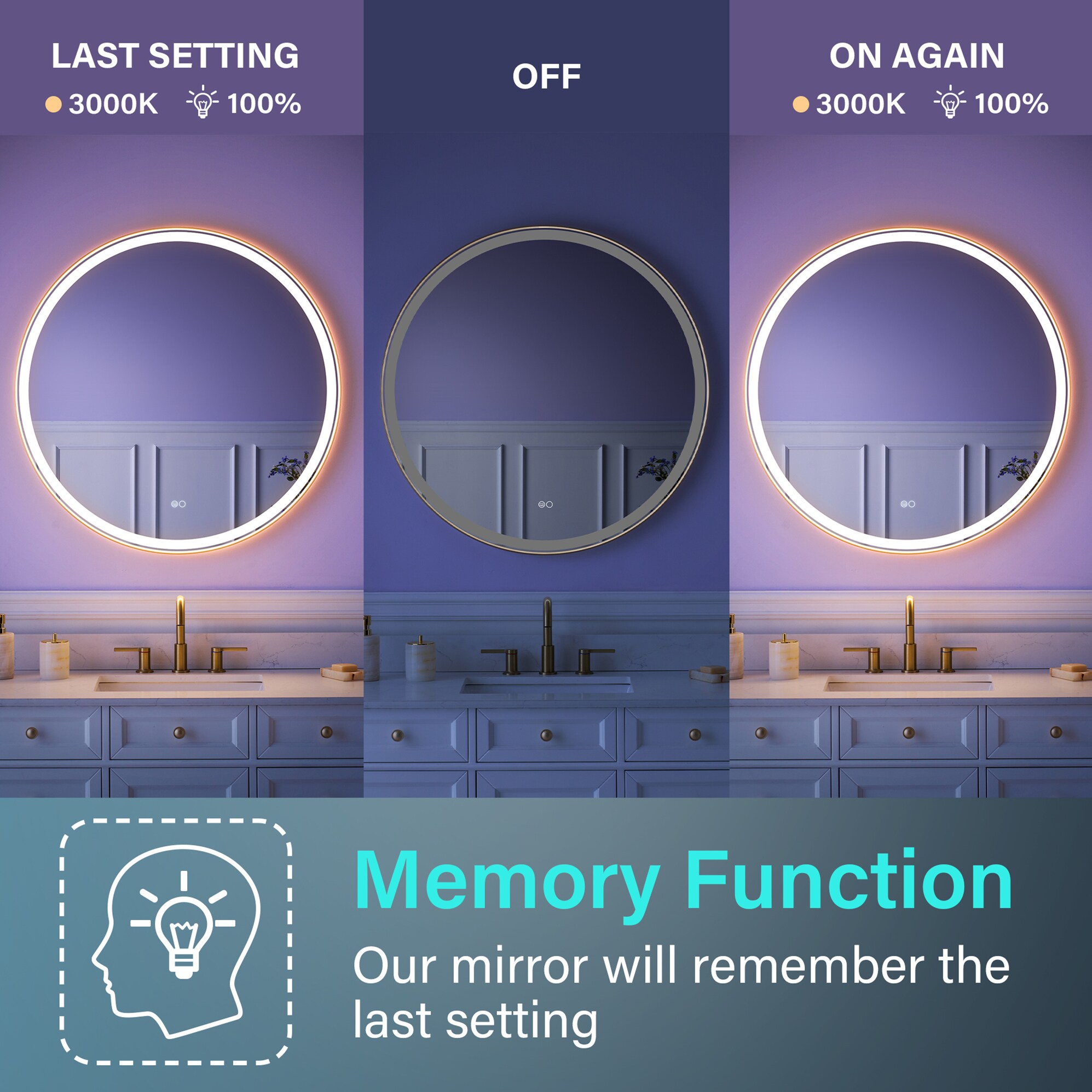 WELLFOR W9RD3636BG Framed-Bath-Mirrors - View #4