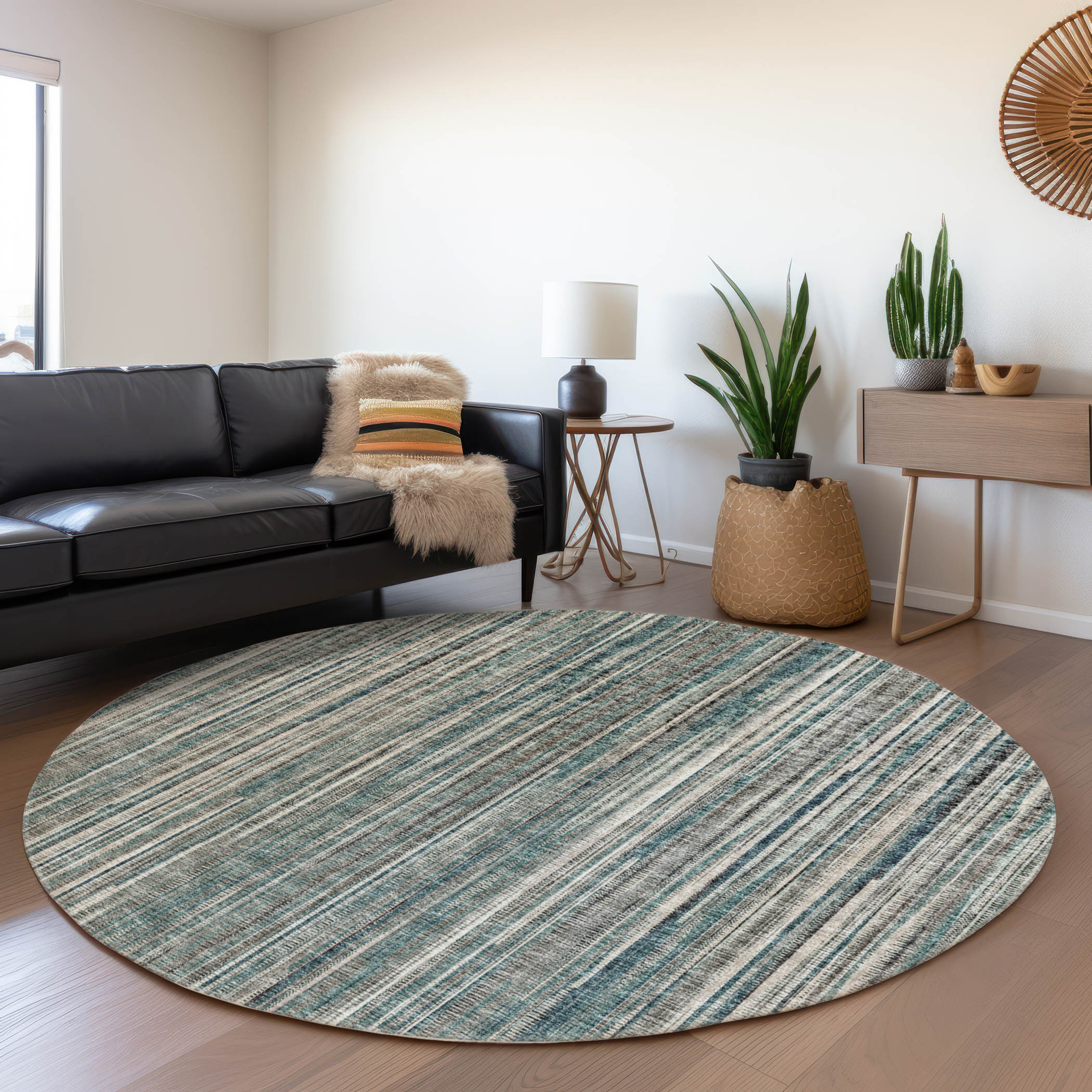 Addison Rugs AMF31PE8RO Mayfield AMF31PE 8 x 8 (ft) Loomed Polyester Peacock Round Indoor Stripe Machine washable Area rug