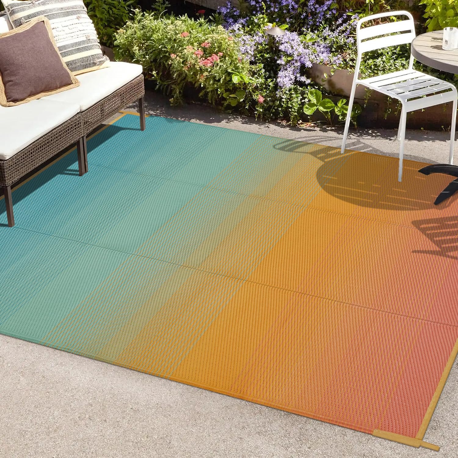 Lahome OR-PP-010-M3 8 x 10 (ft) Orange-Blue Gradient New Style Series Woven Polypropylene Rectangular Indoor/Outdoor Area Ru
