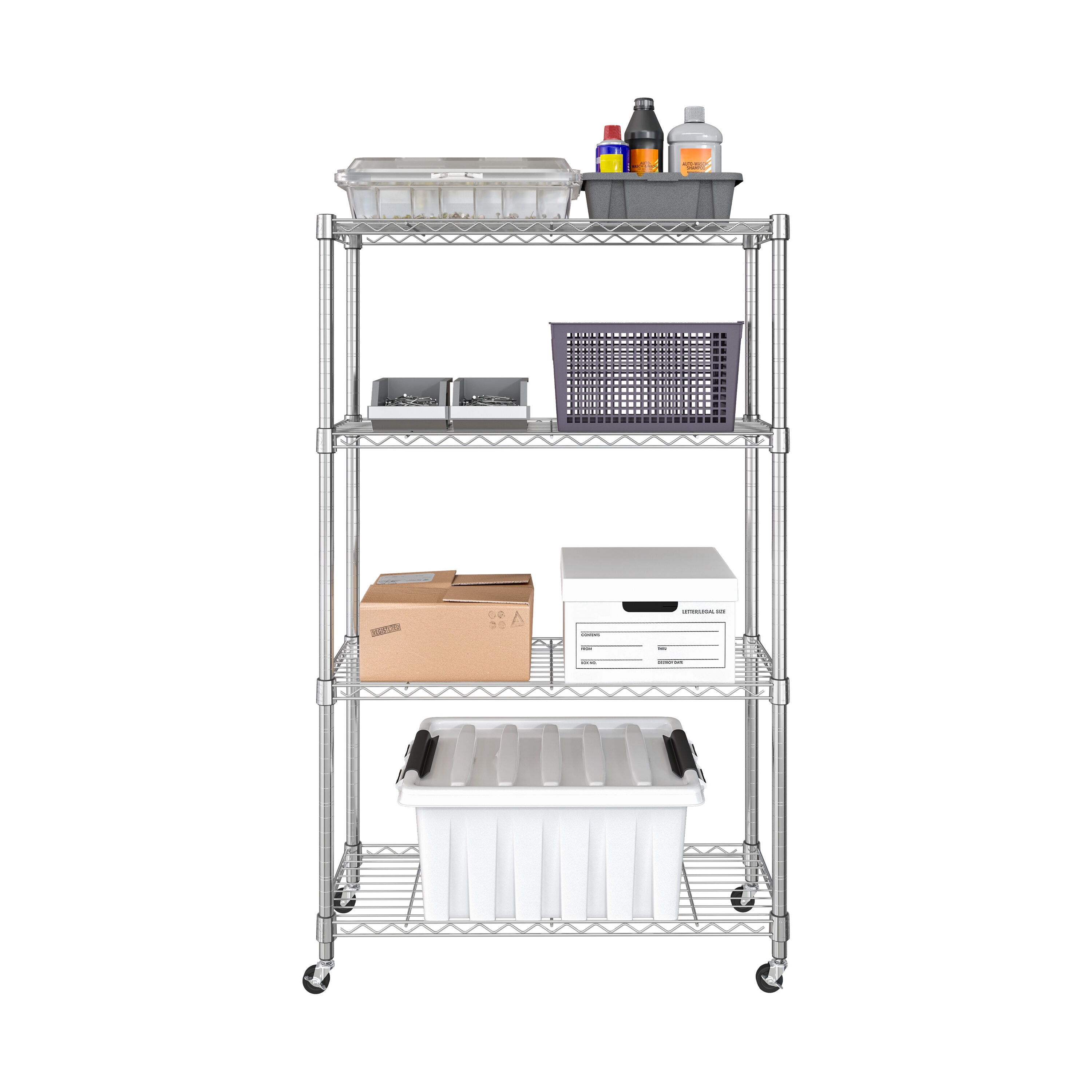 Seville Classics SHE15387B Steel Heavy Duty 4 -Tier Utility shelving unit ( 36-in W x 14-in D x 56.5-in H ) ( Silver , ( 300-lb lbs. Capacity Per Shelf )