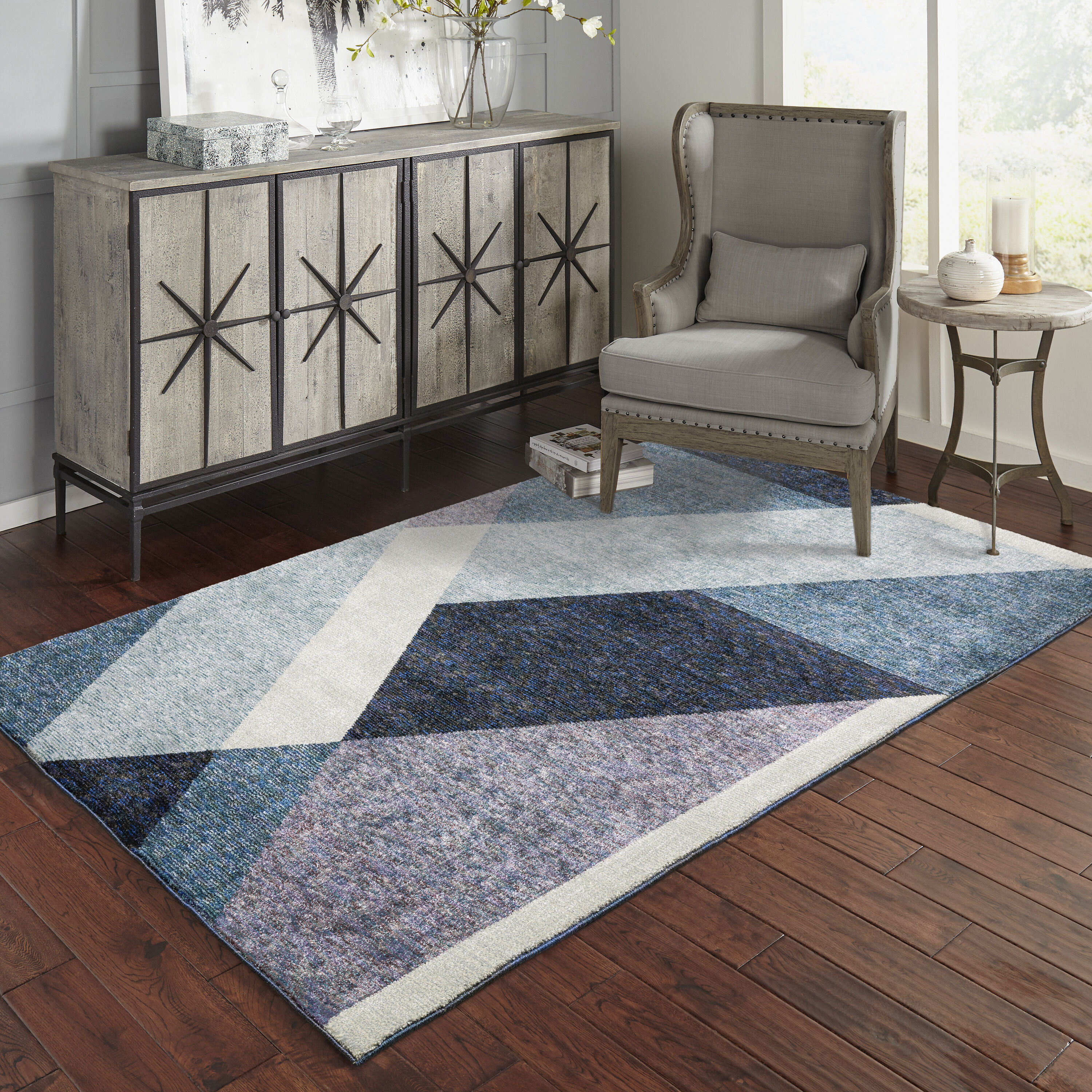Archer Lane STRSTRA085L Edison 5 x 7 (ft) Nylon Blue Rectangular Indoor Geometric Area rug