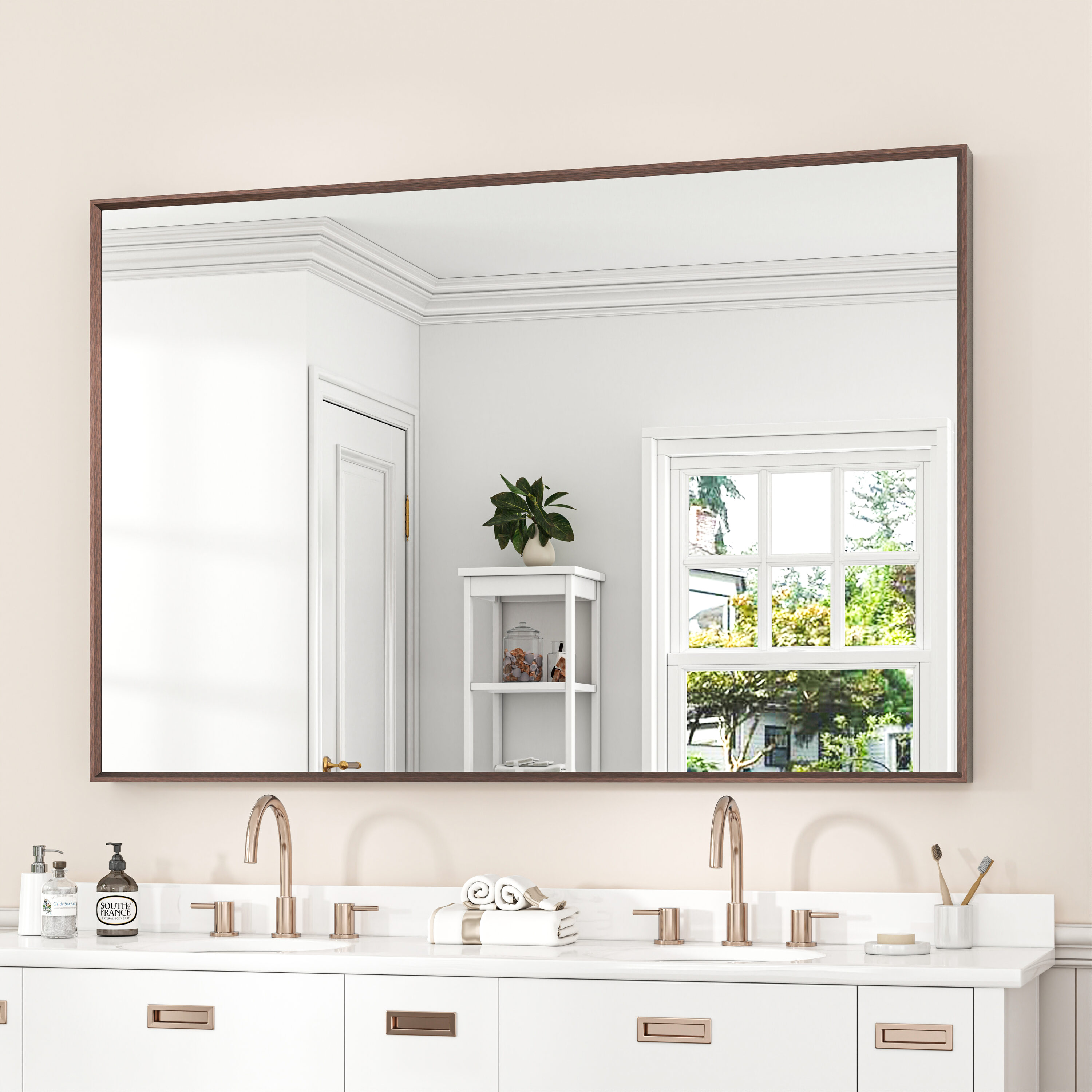 Yuaris - 60 in. W x 36 in. H Rectangular Aluminum Alloy Framed and Tempered Glass Wall Bathroom V...