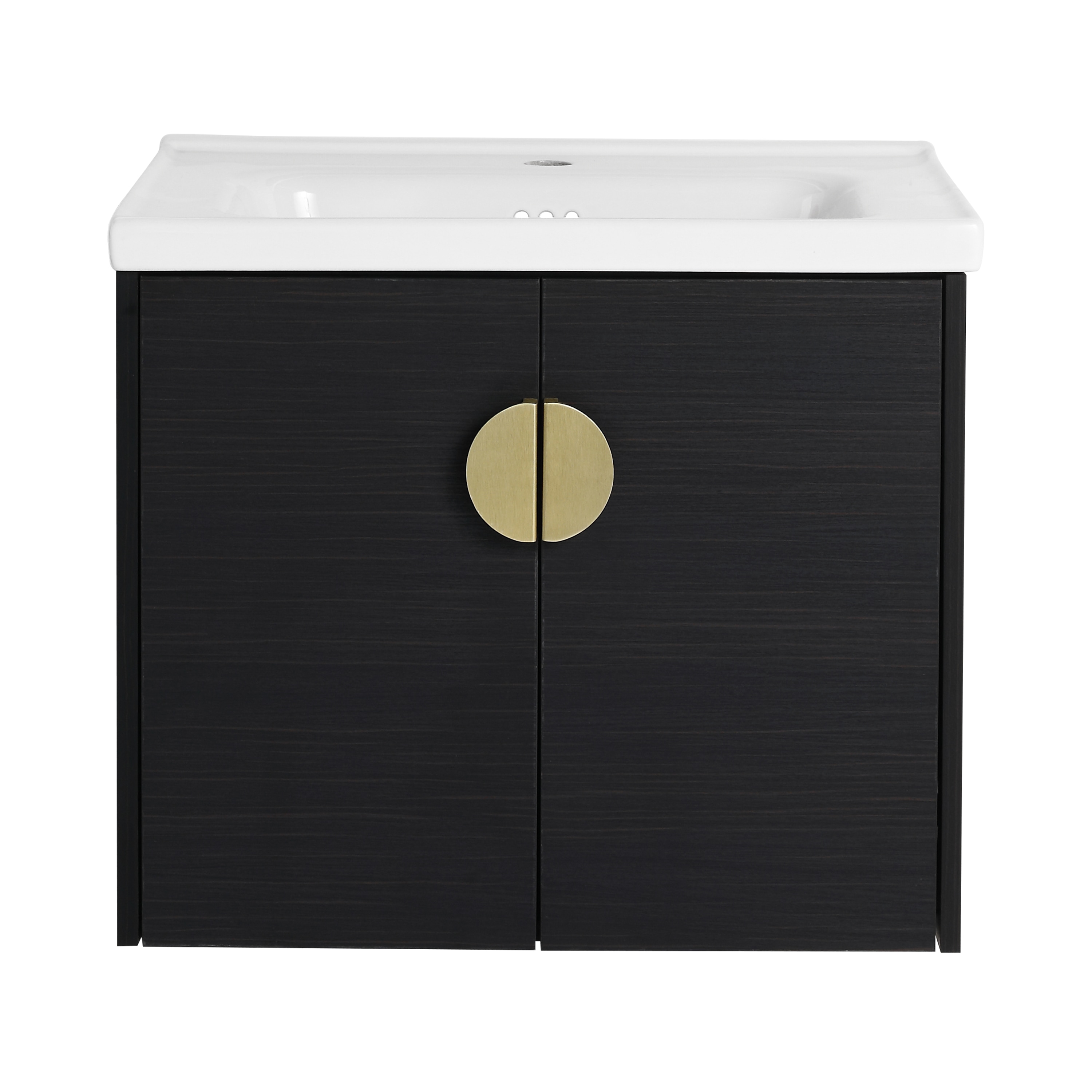 WELLFOR GLEM-S00018 24-in Black Chestnut Single sink Floating Bathroom Vanity with White Ceramic Top