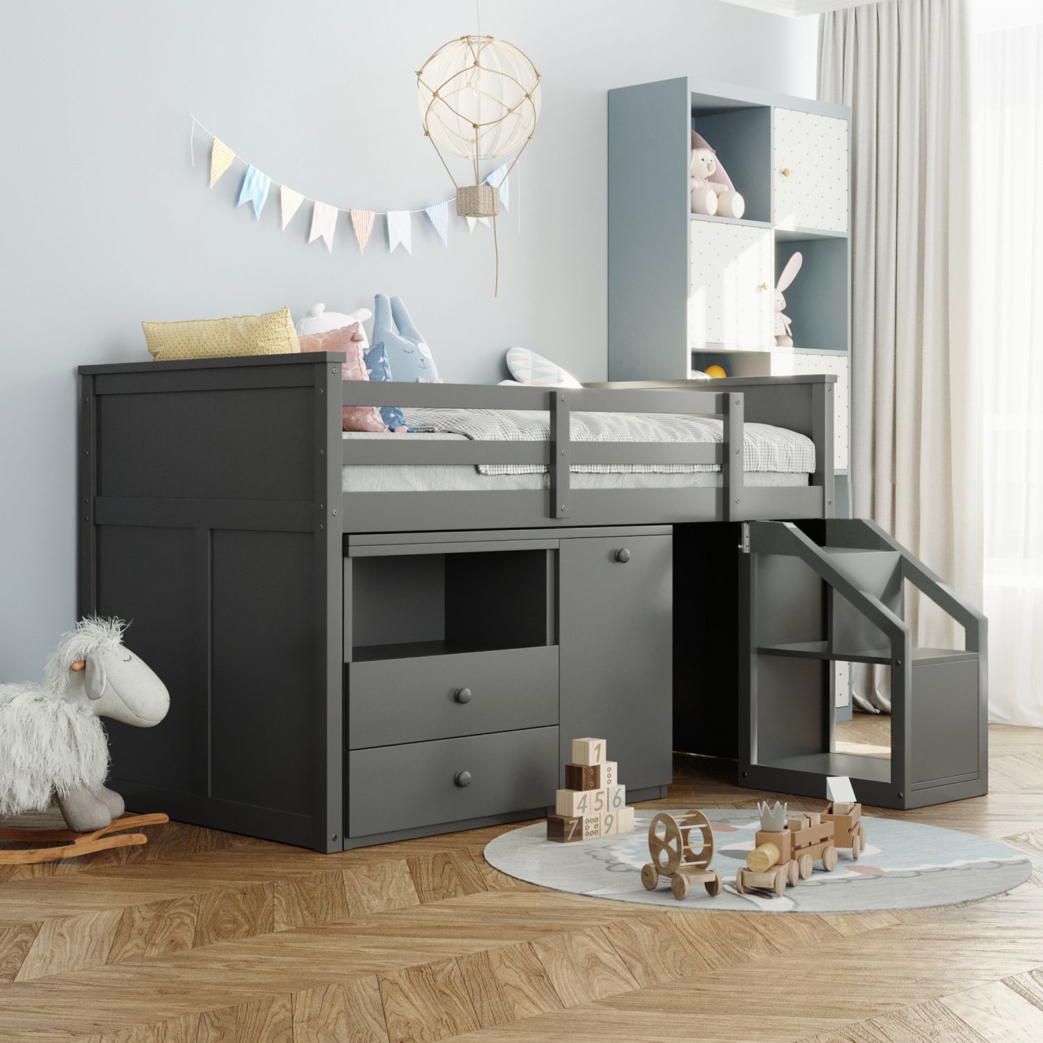 JASMODER LT100101AAE Gray Twin Composite Platform Bed with Storage