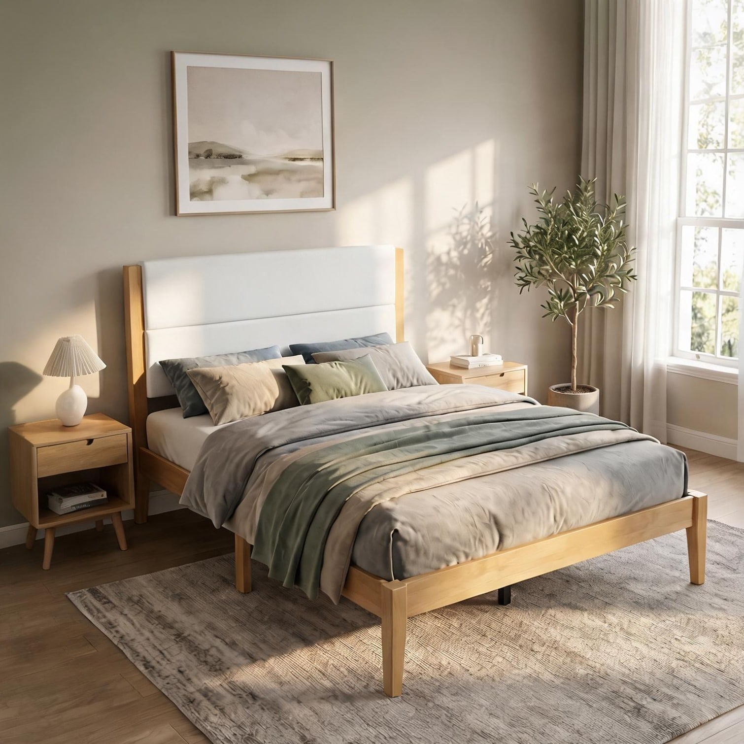 chillscreamni Upholstered Full Platform Bed Frame with Mid-Century Wood ...