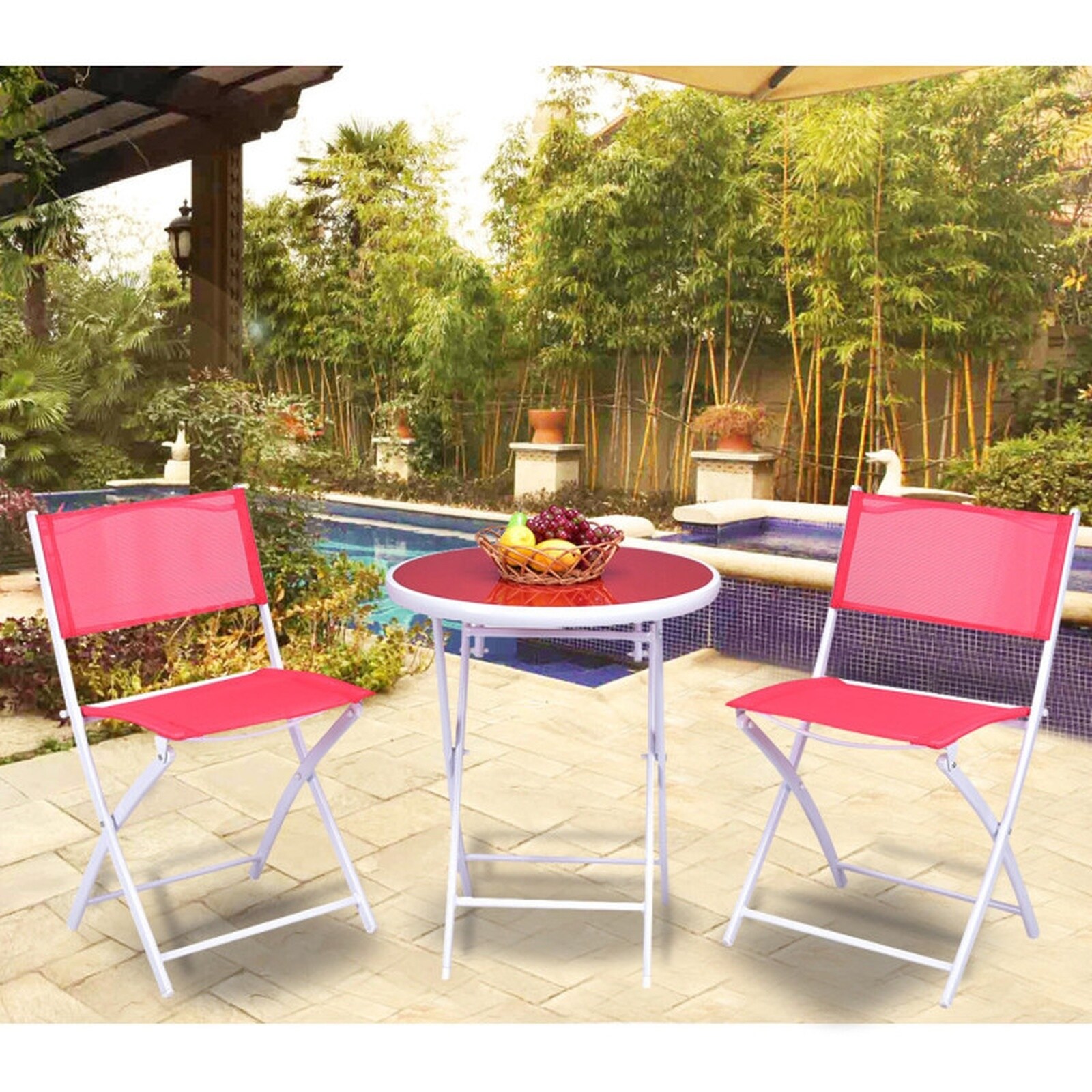 SUGIFT 3-pc Folding Patio Bistro Set with 2 Chairs and Tempered Glass ...