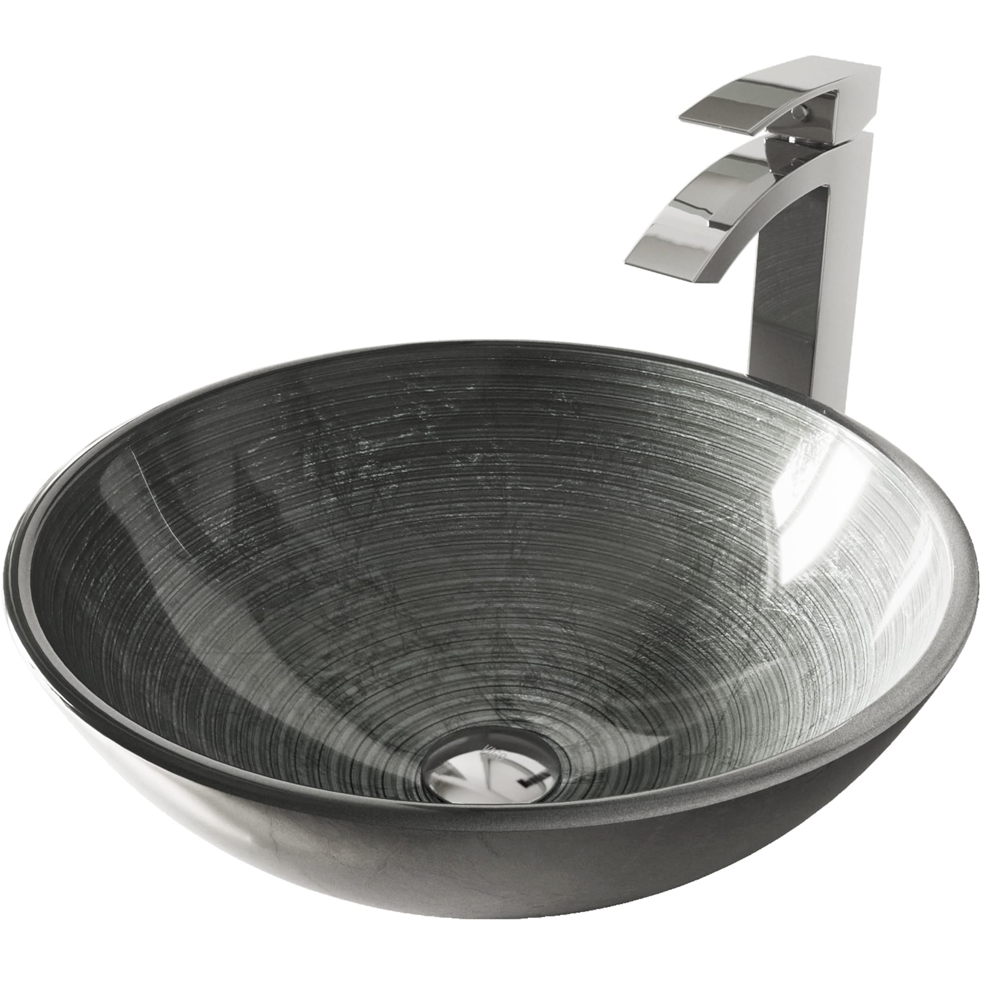 VIGO VGT836 Vessel sink Glass Vessel Round Modern Simply Silver Bathroom Sink with Faucet Included with Drain Included ( 17-in x 17-in )