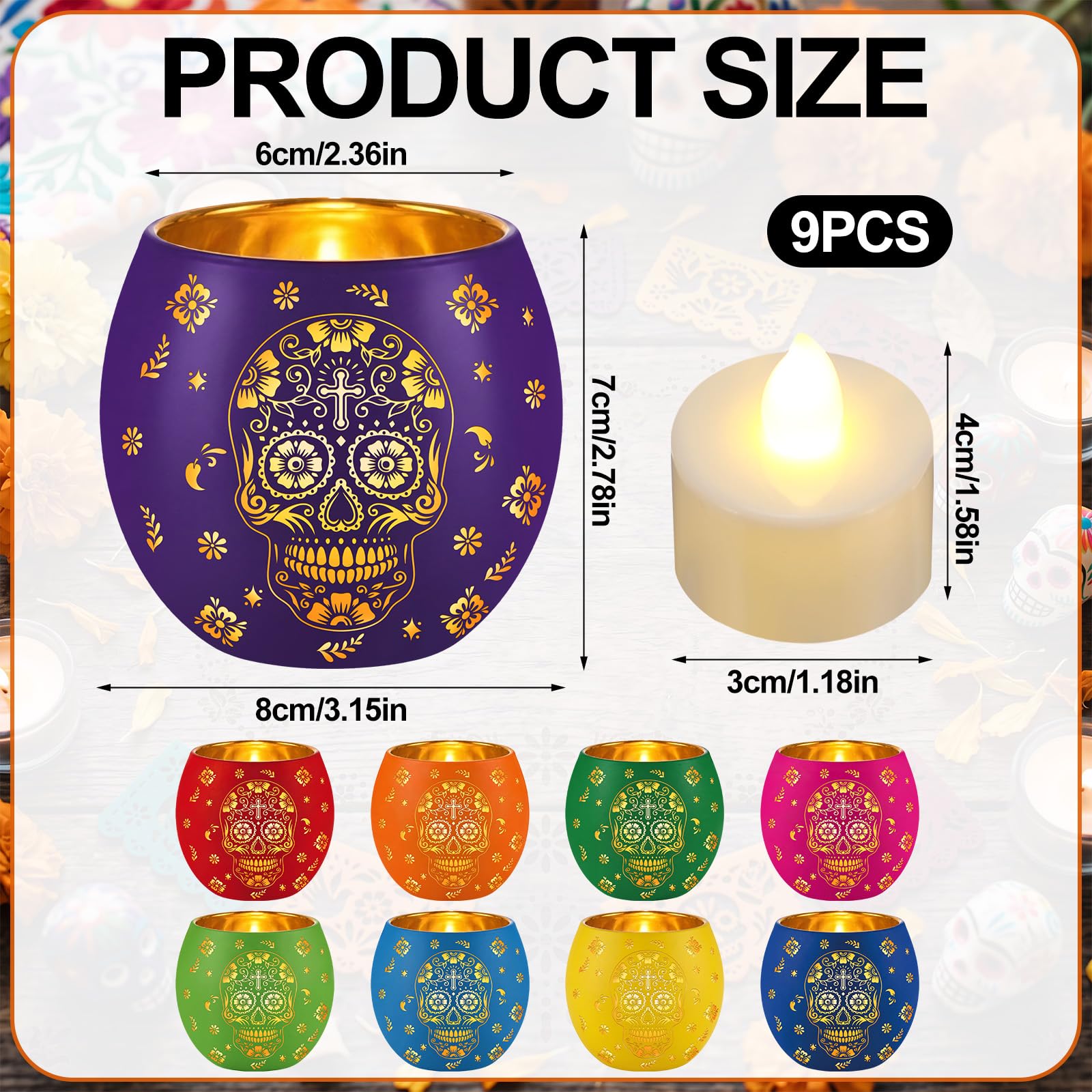 ZHLKING 9 Day Of The Dead Votive Candle Holders With Led Halloween in ...