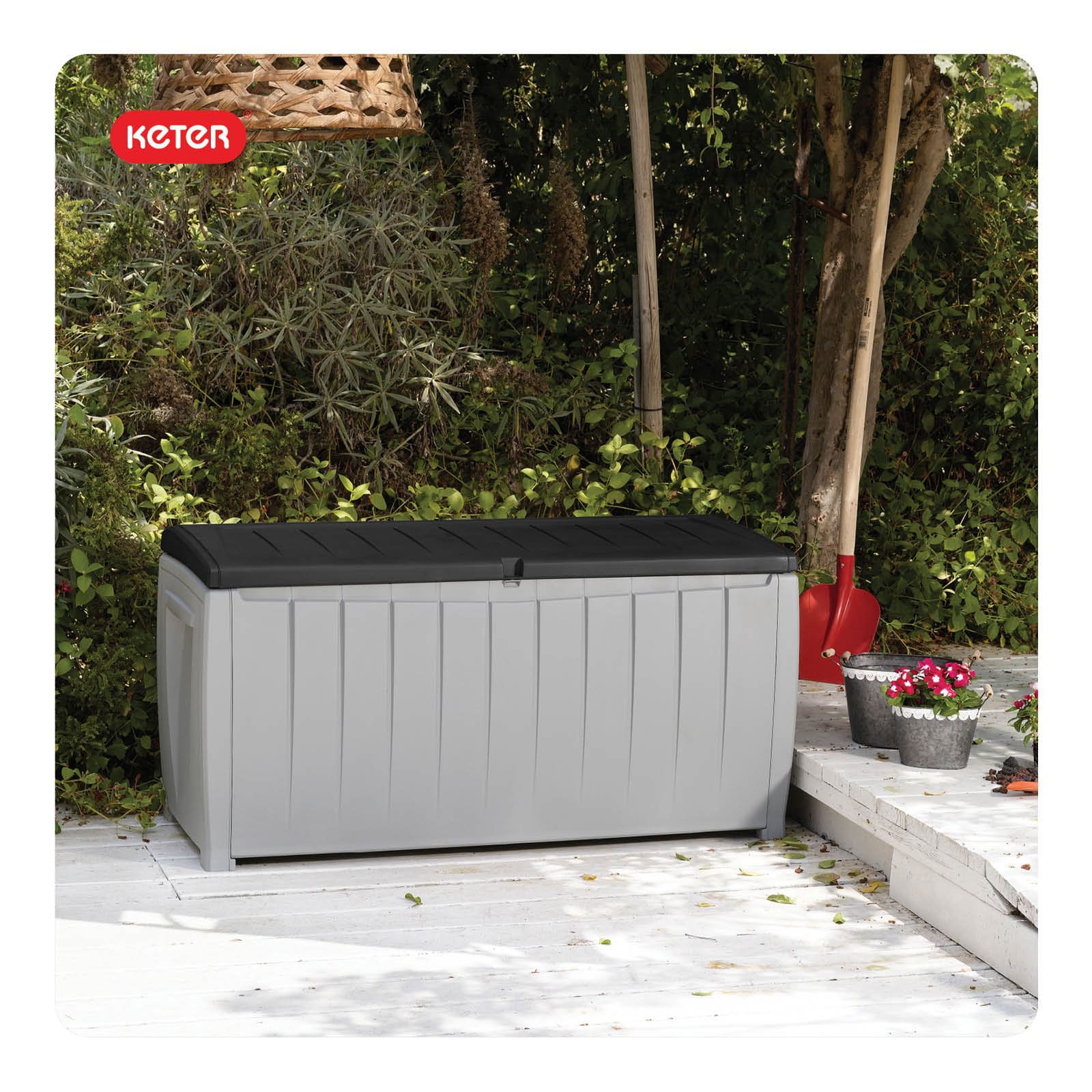 Keter 220414 Novel Outdoor Storage 90-Gallon Grey Plastic Deck Box