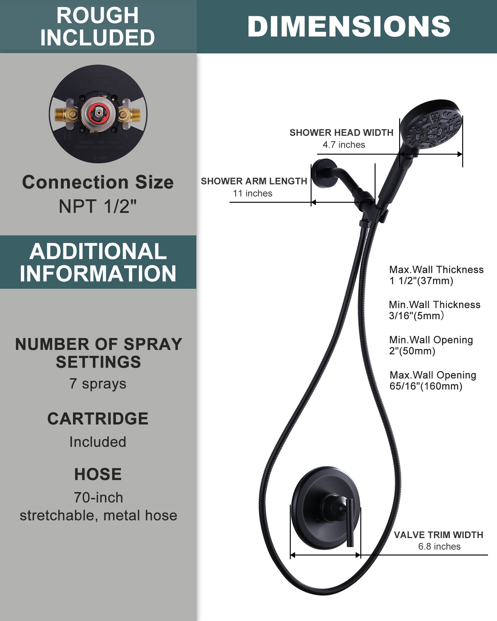 WOWOW 3091600B Showerhead-Bar-Panels - View #7