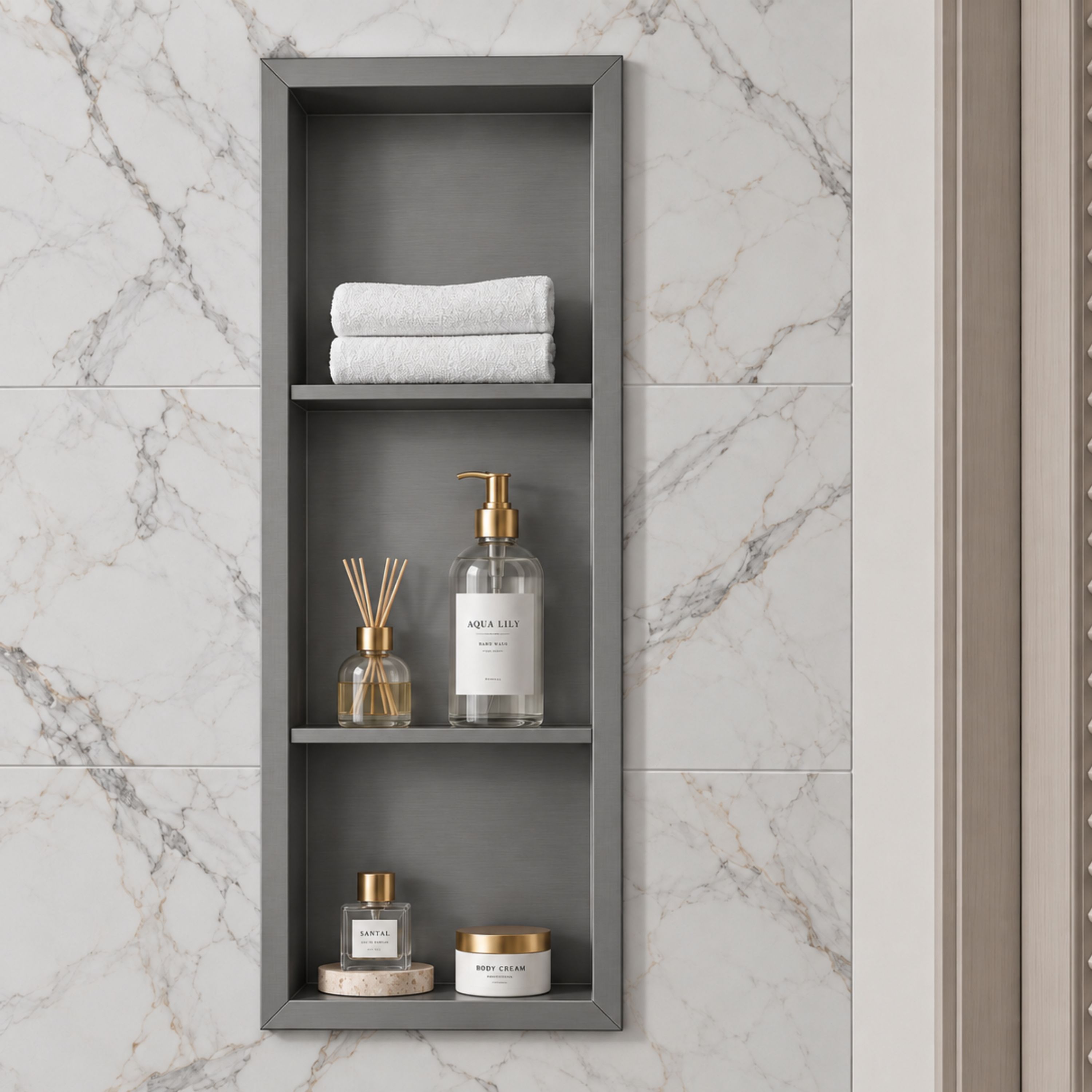 Velusian 12 in. W x 36 in. H x 4 in. D Waterproof Stainless Steel  Recessed Shower Niche with Double Shelves in Gun Gray
