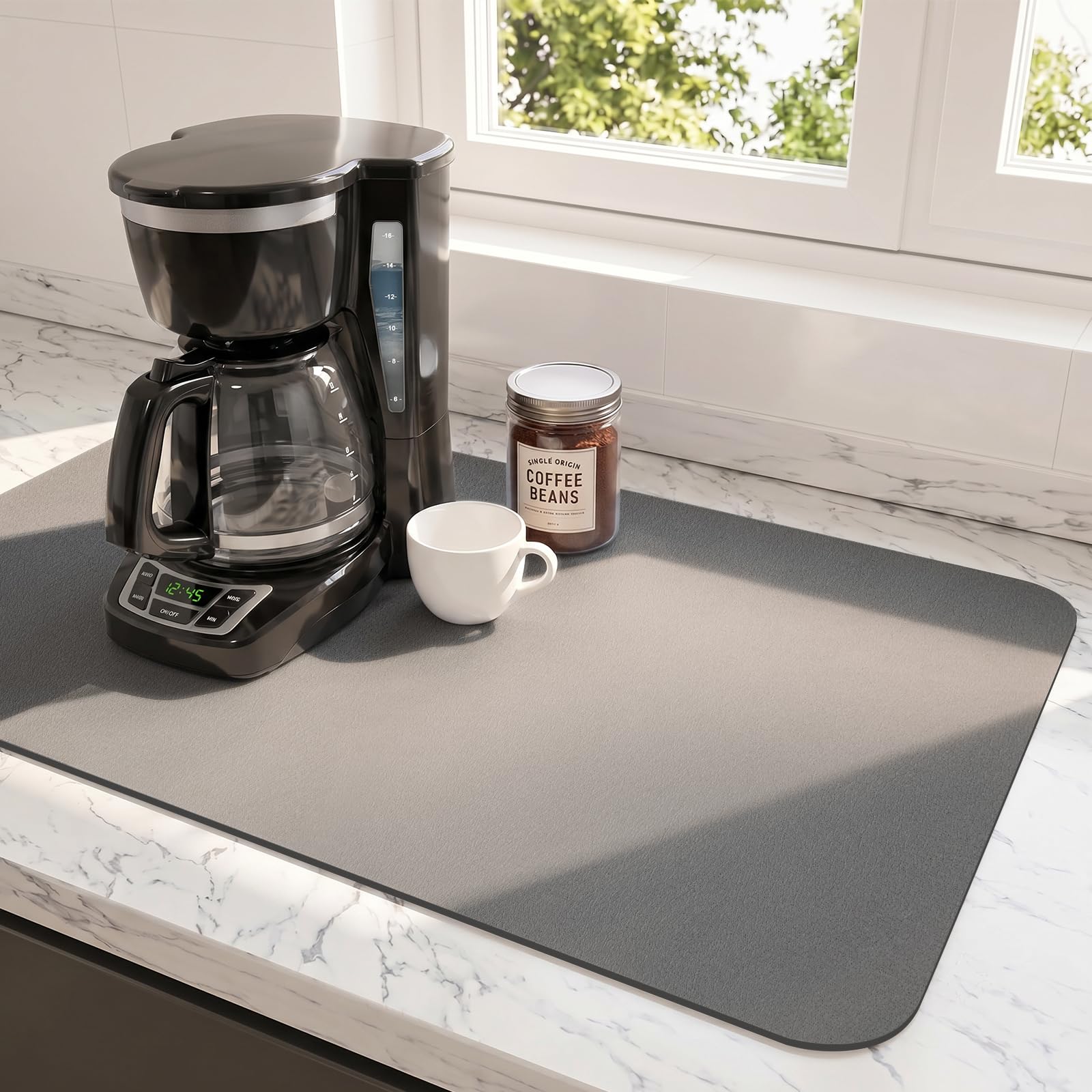 UUDULY  Absorbent Coffee Mat with Stain Hiding PU Leather Surface Non Slip Natural Rubber Backing Quick Dry Mat for Espresso Machine Kitchen