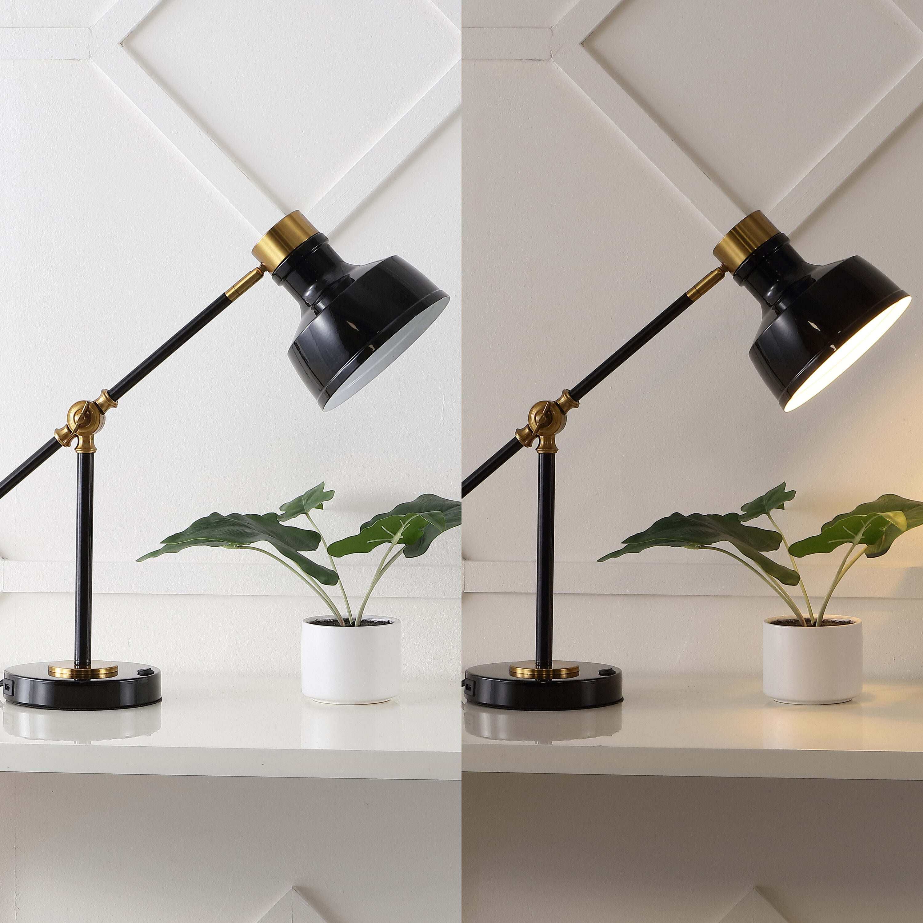 Adjustable Black and Brass Gold Edison Task Lamp with USB Port