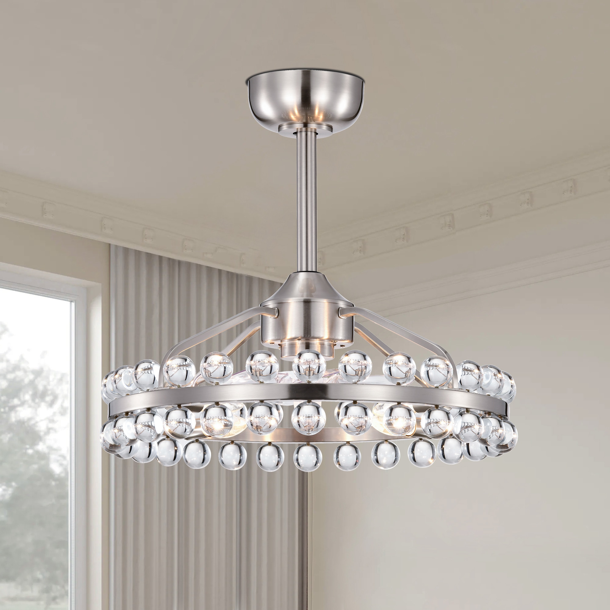 Maxax 26005-4NI Beauchame 21-in Flush Mount Brushed Nickel with Fandelier Ceiling Fan With Light - Remote Included ( 7 -Blade )