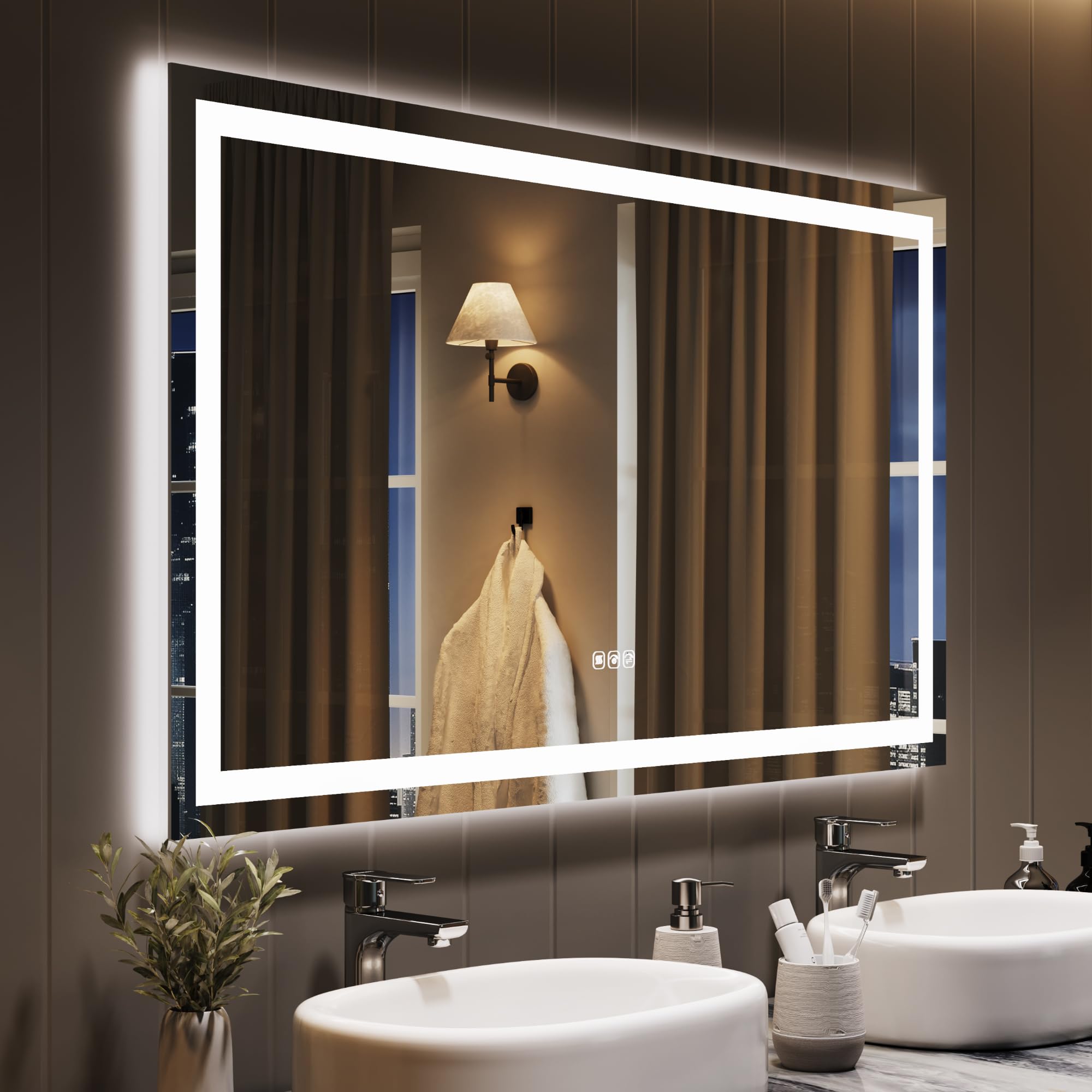 Garvee LED Bathroom Mirror with Lights 50-in x 28-in Polished Frameless Rectangle Dimmable LED Lighted Fog Free Bathroom Vanity Mirror ( Colorless )