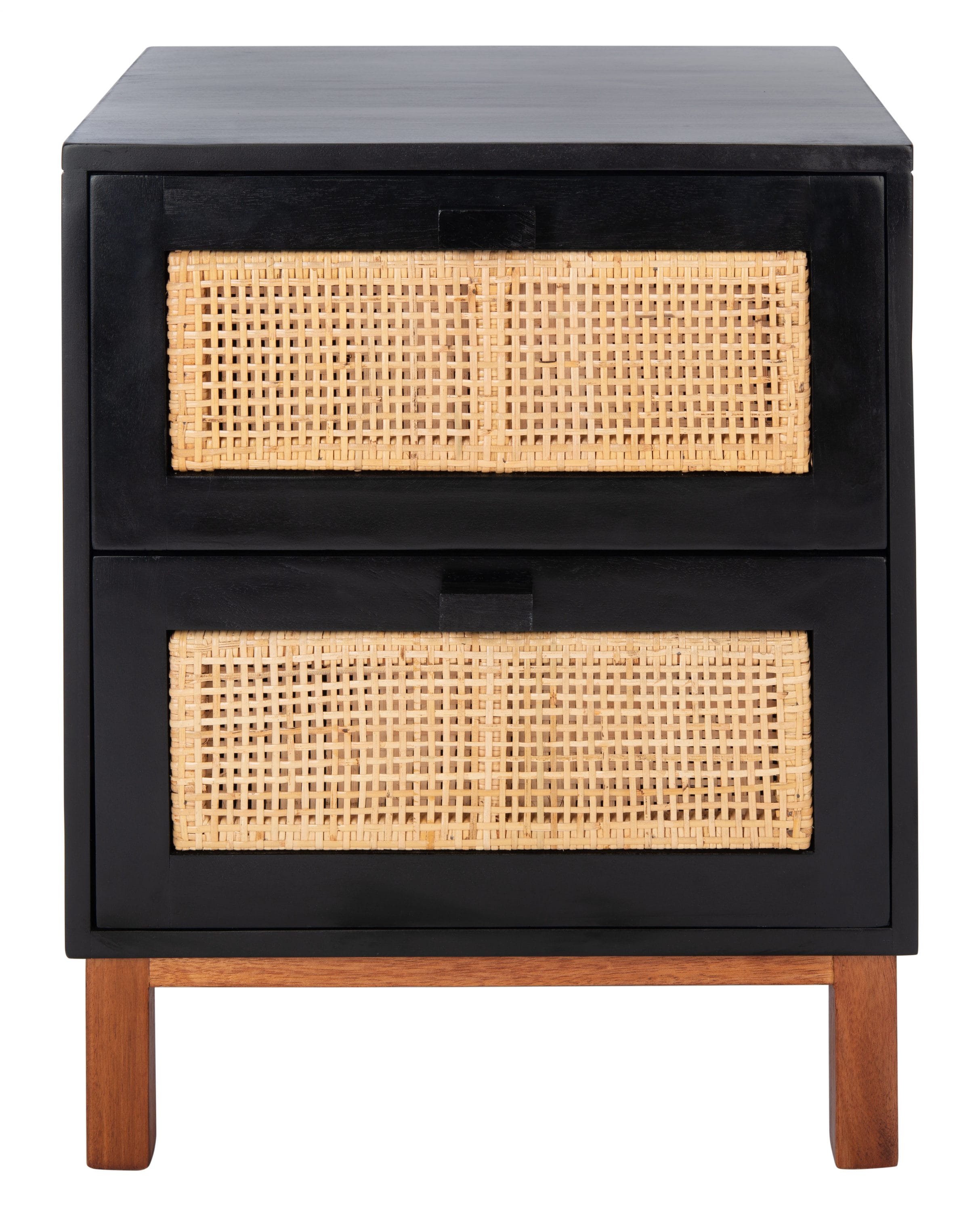 Erica Coastal Black Wood with Natural Rattan 2-Drawer Nightstand