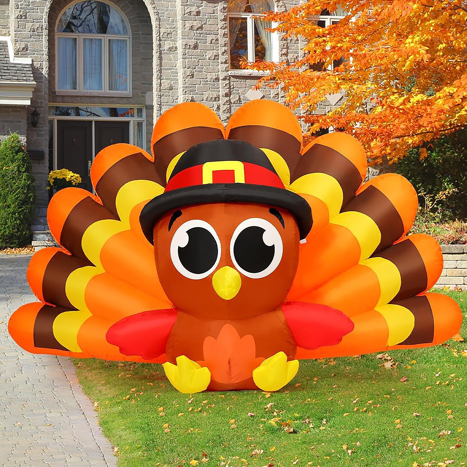 GOOSH 5-ft Lighted Turkey Inflatable In The Outdoor Fall Decorations ...