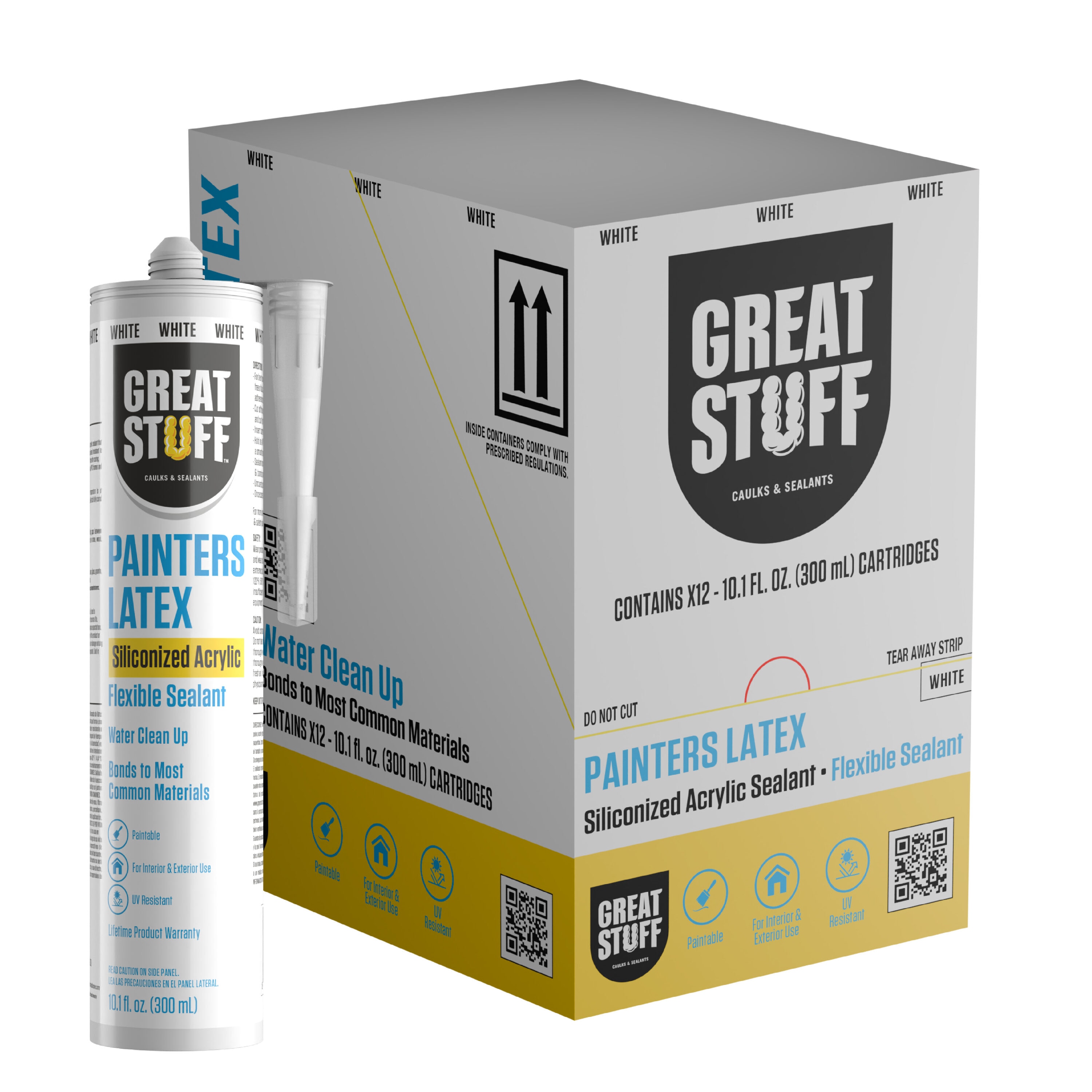 Great Stuff Painters Latex Siliconized Acrylic 12 Pack 10 1 Oz Multi Use White Paintable Latex