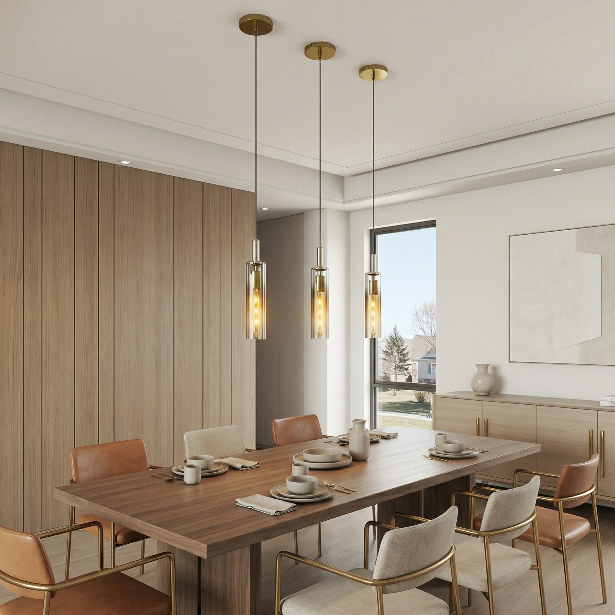 RCCFBHM Modern 3 Pack Gold Chandelier Kitchen Island Glass Hanging Light Fixtures Adjustable Height for Dining Room Living Room Hallway E26 Base No Bulbs