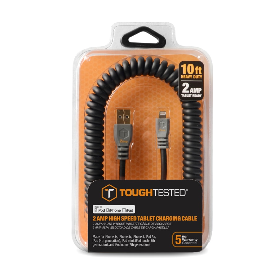 10 Ft. Coiled 2 Amp USB Cable with Lightning Connector – ToughTested