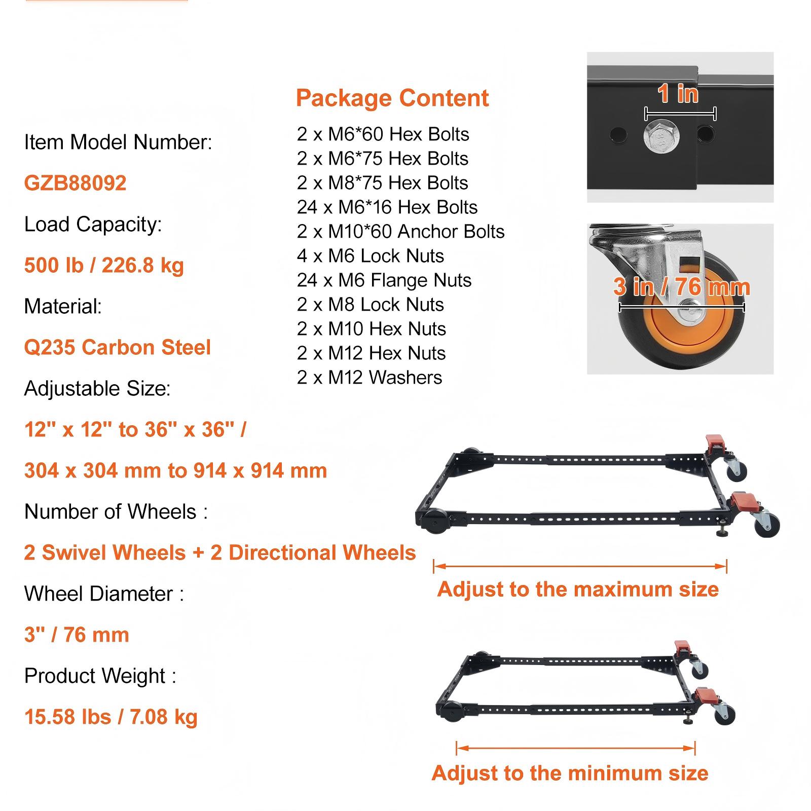 SUGIFT Adjustable Mobile Base with Lockable Wheels for Heavy Equipment and  Furniture in the Hand Trucks & Dollies department at Lowes.com