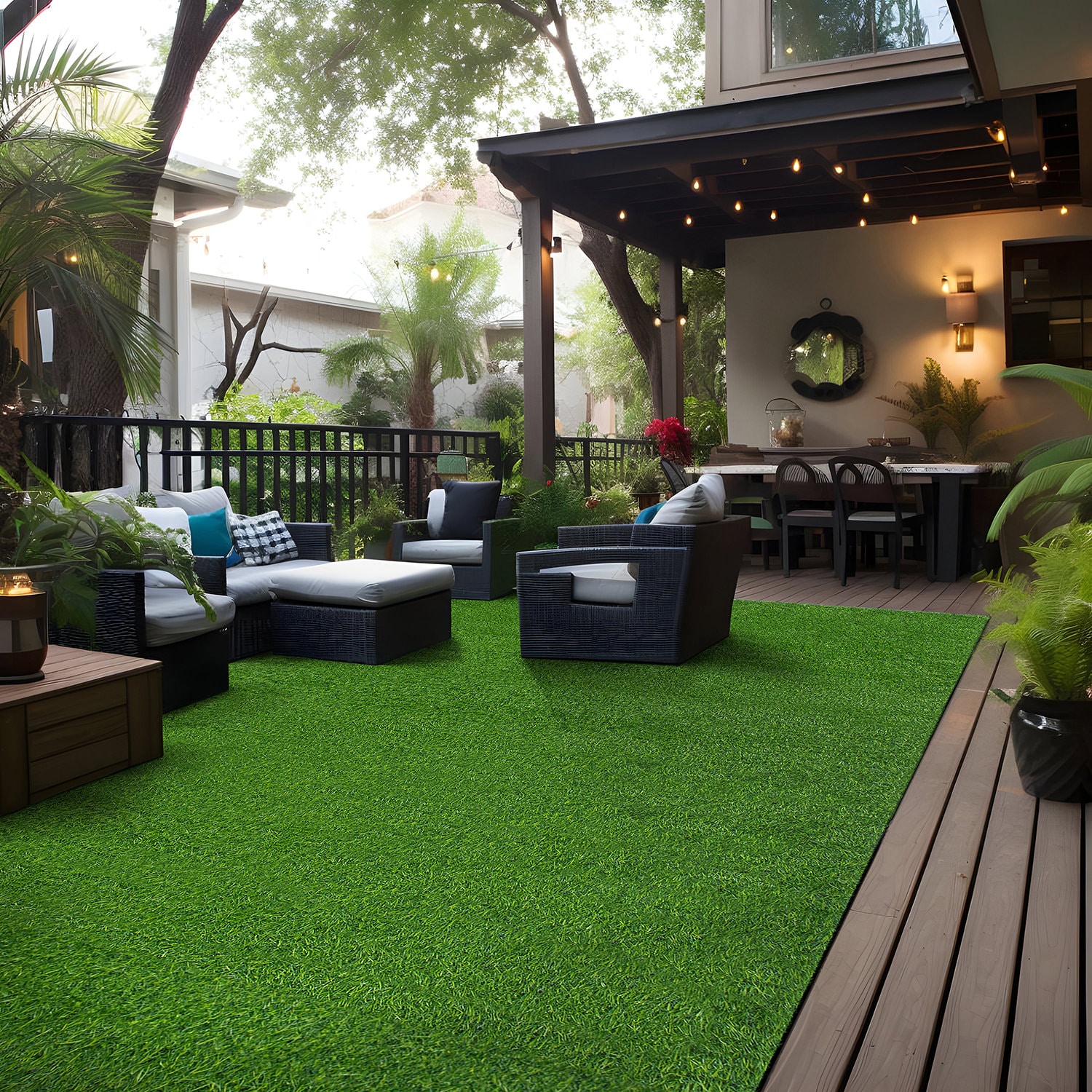 Green Synthetic Artificial Grass Indoor Outdoor Area Rug 6'6"x9'