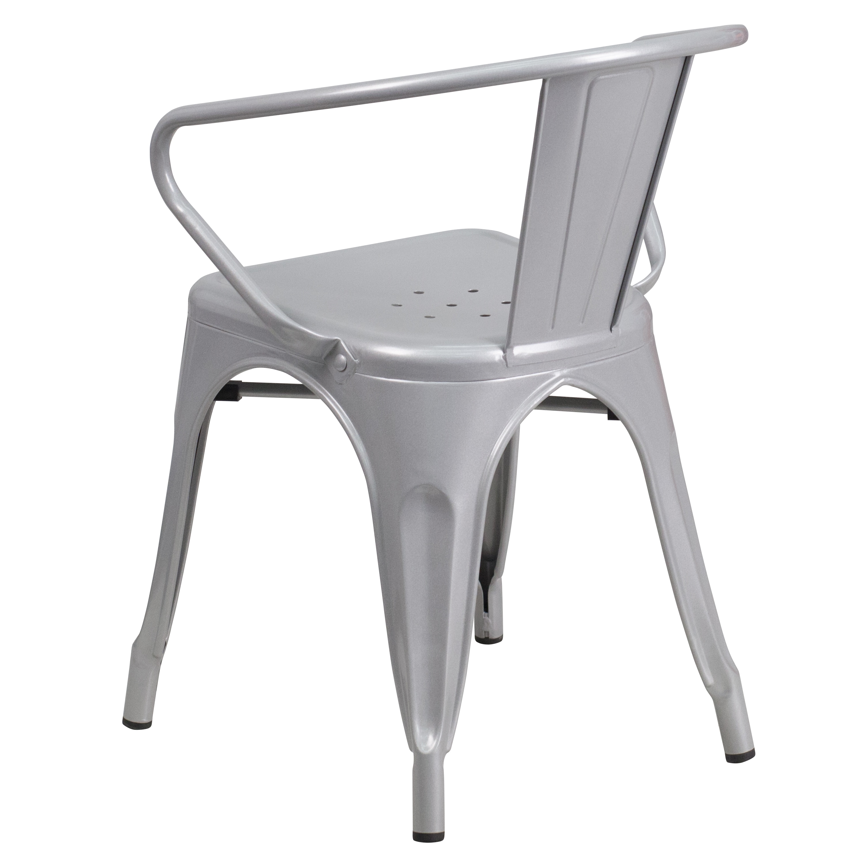 27.75'' Silver Steel Indoor-Outdoor Arm Dining Chair