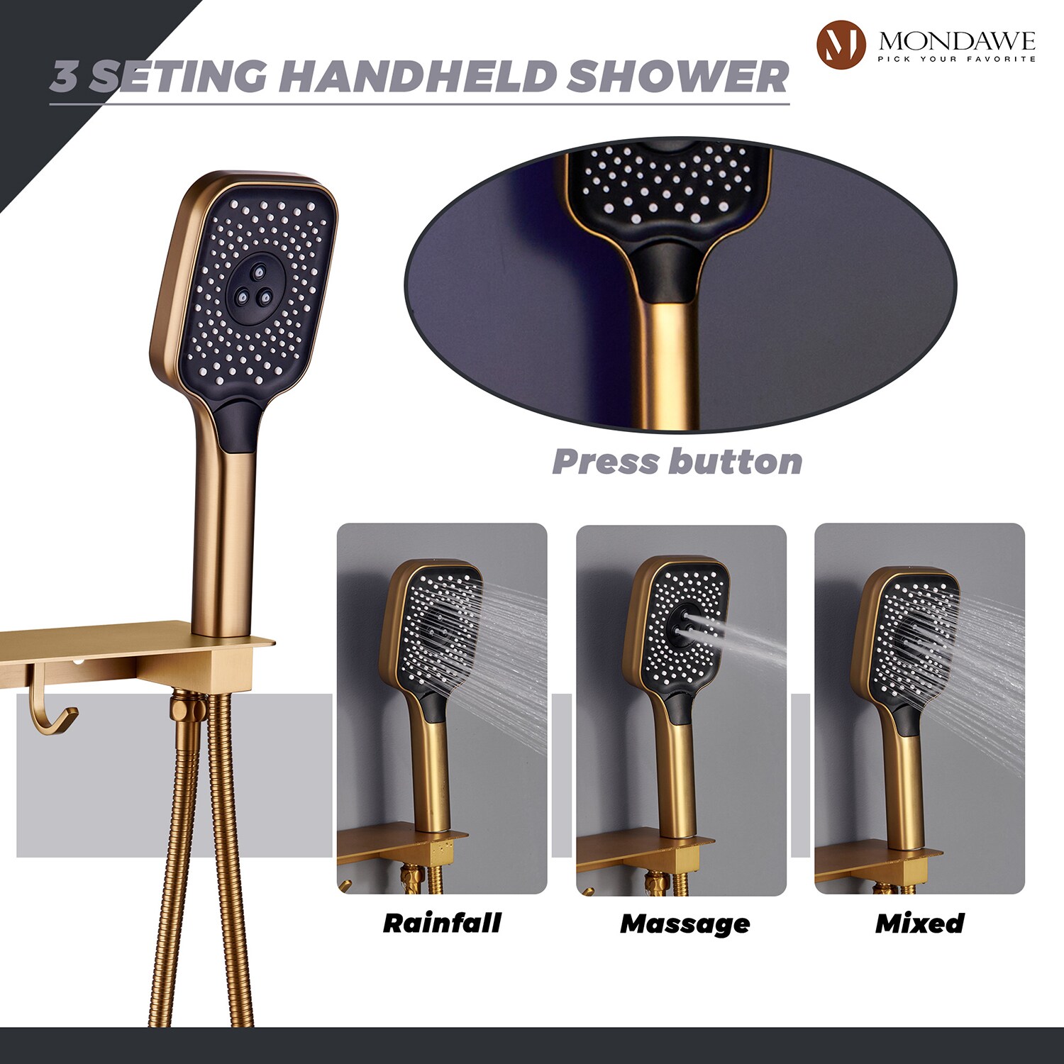 Mondawe MD6104-BG Showerhead-Bar-Panels - View #9