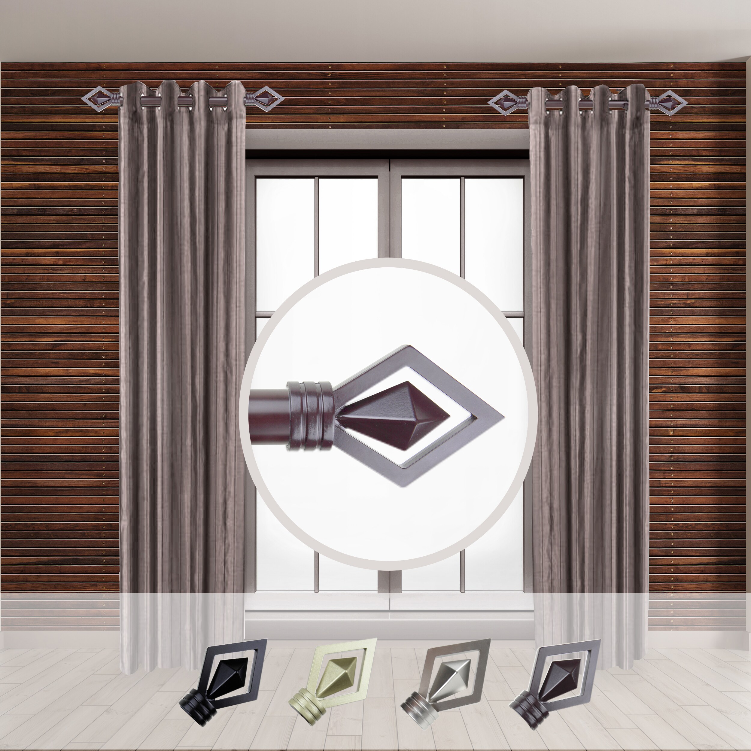 Hart & Harlow LO-SIDE100-69-6 Lester 1-in 12-in to 20-in Mahogany Steel Side curtain rod with Finials