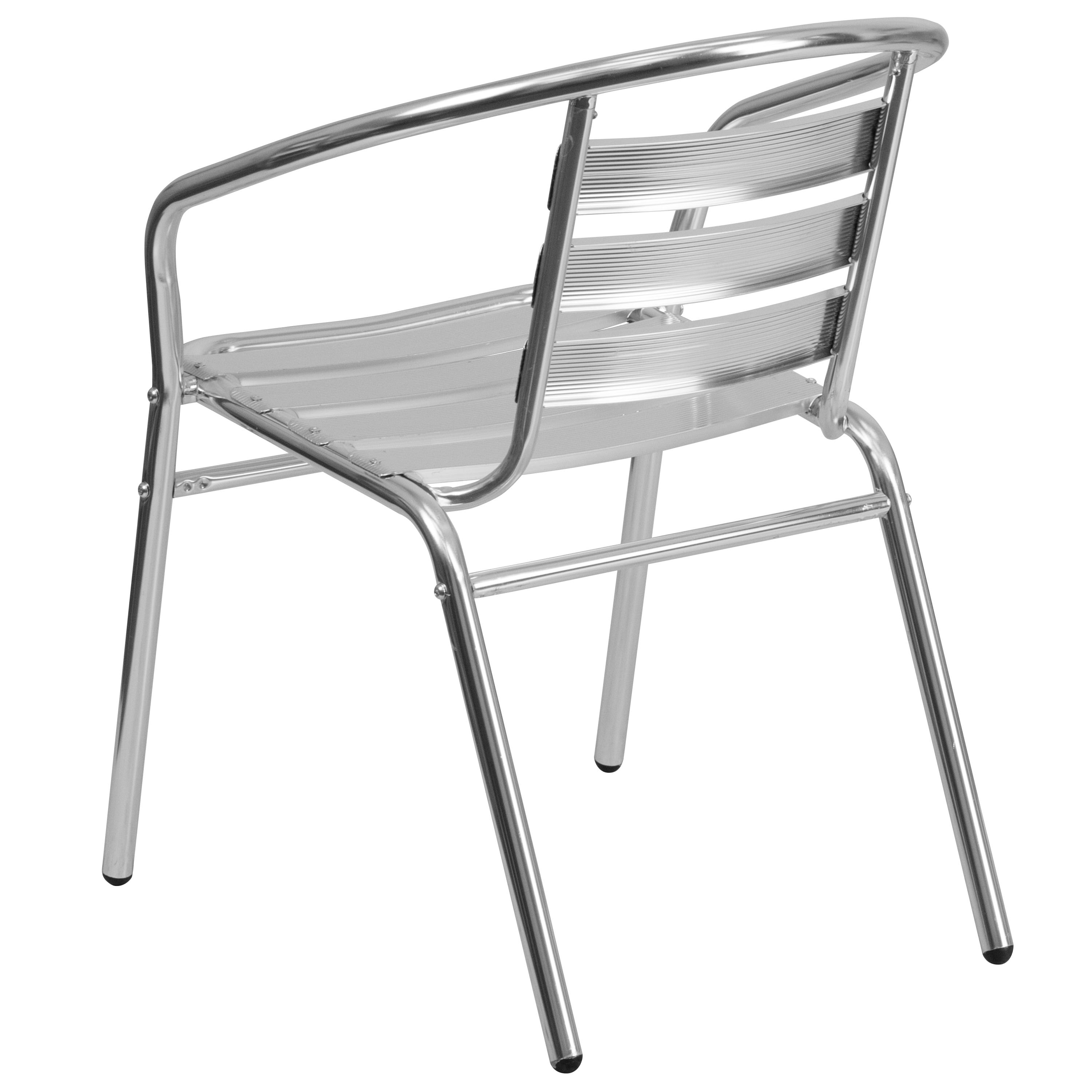 Silver Aluminum Indoor-Outdoor Stackable Dining Chair with Arms