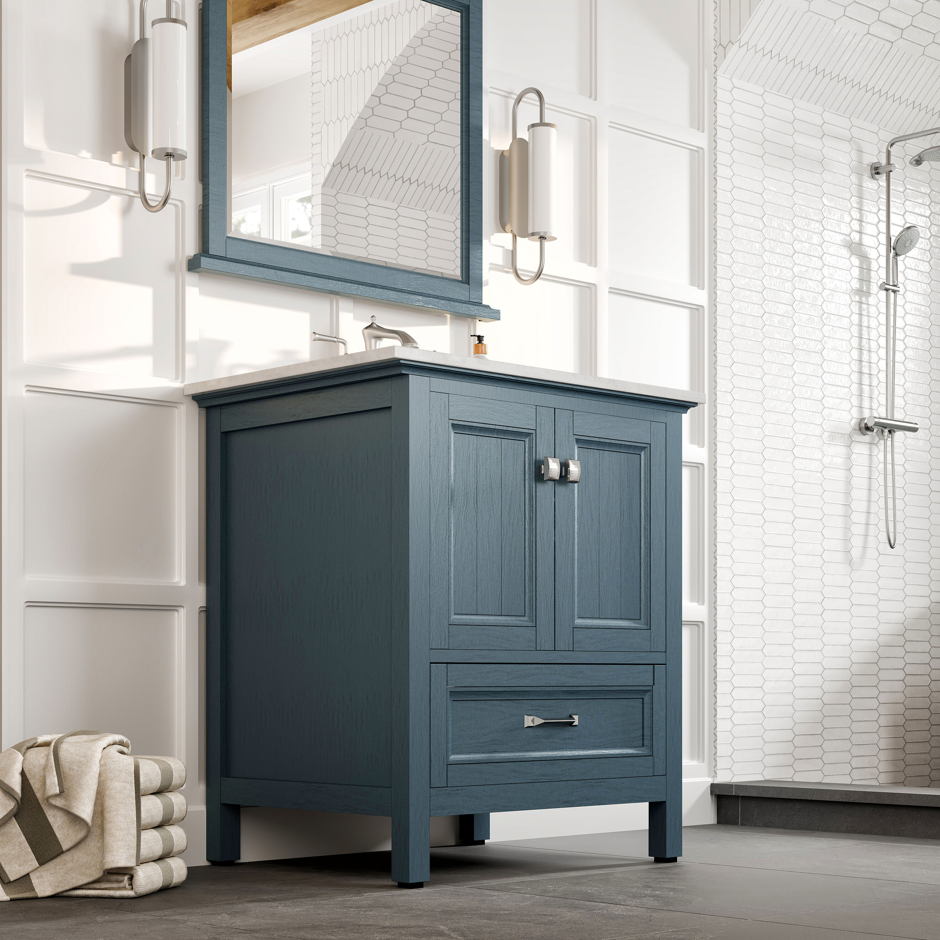 Britney 30" Ash Blue Bathroom Vanity with White Marble Top