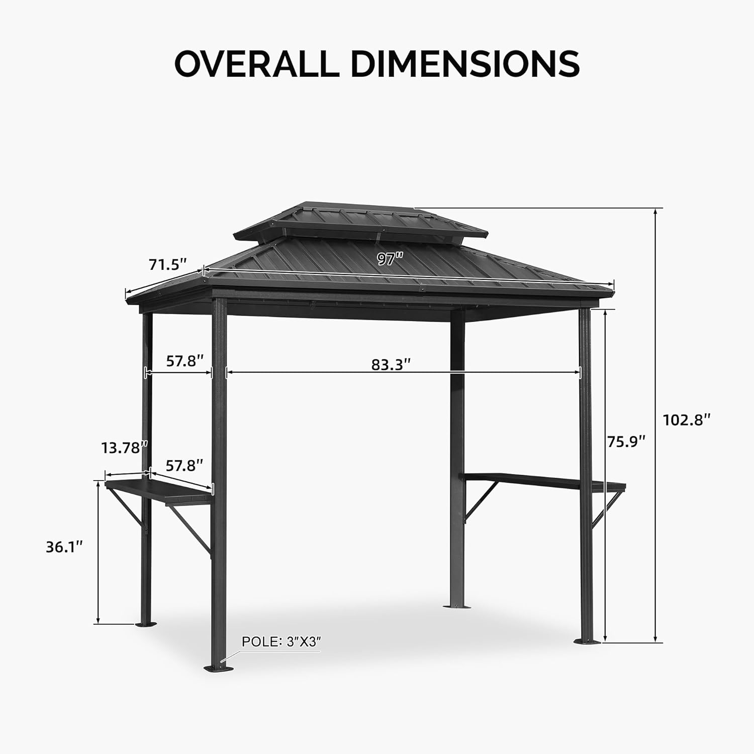 Gray 6' x 8' Hardtop Grill Gazebo with Double Steel Roof