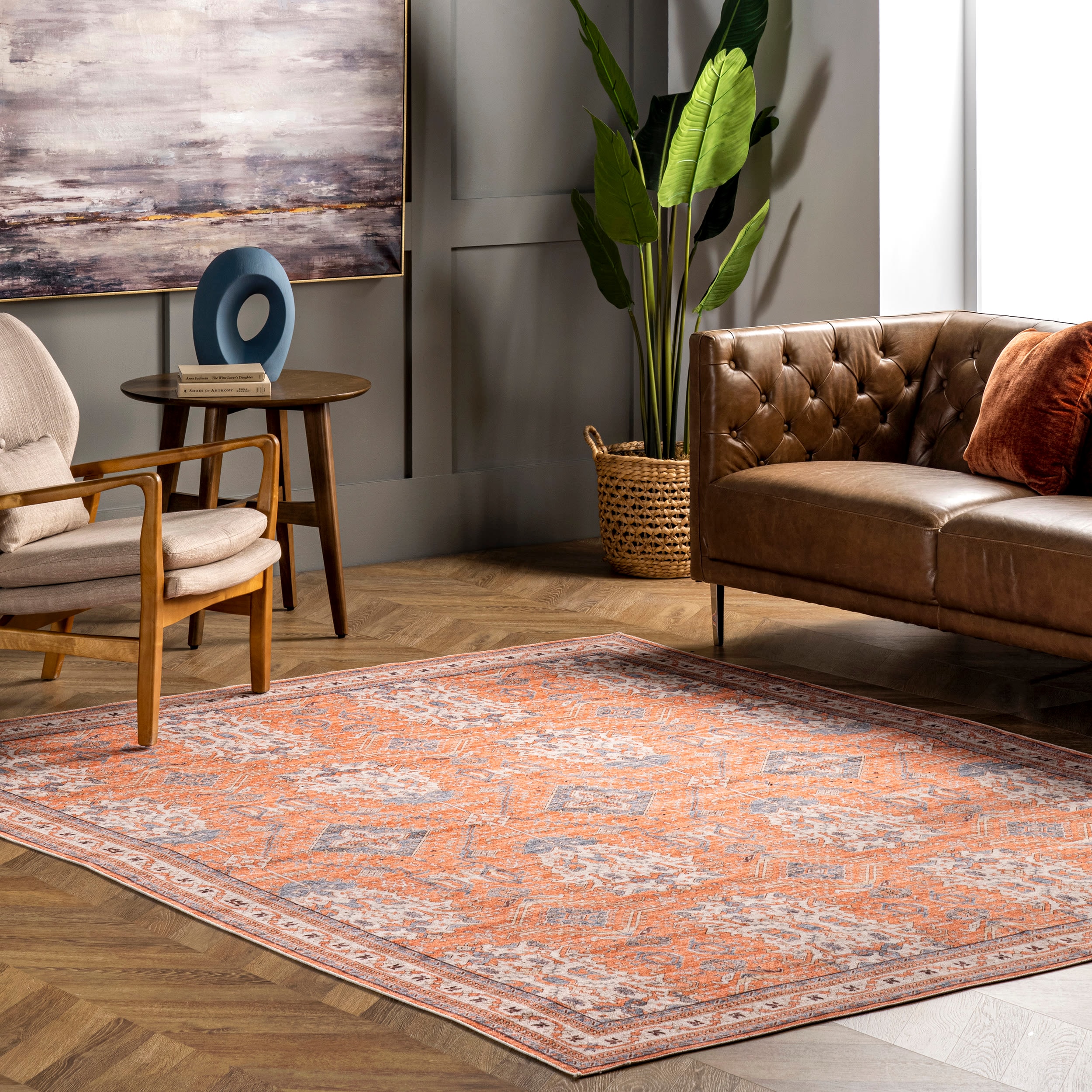 nuLOOM HJAU06A-8010 Aurora 8 x 10 (ft) Loomed Polyester Rust Rectangular Indoor Medallion Machine washable Area rug