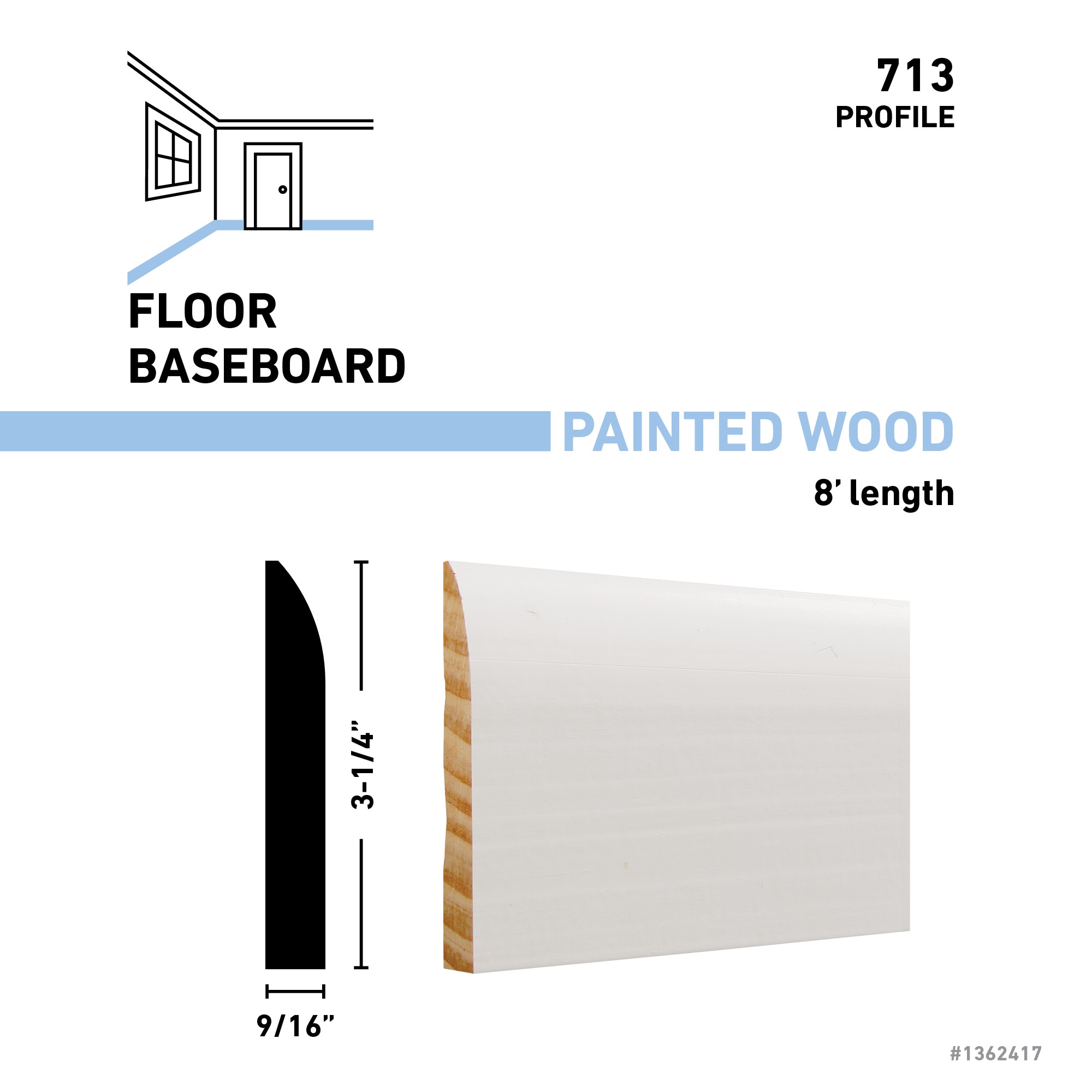 allen + roth 9/16-in x 3-1/4-in x 8-ft Colonial Painted Finger