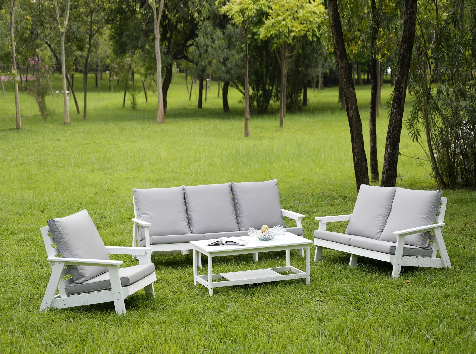 BABOOM BOM-76DAORUST 4 -Piece Patio Sofa Conversation Set with Gray Cushions