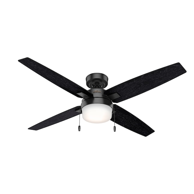 Hunter Crossfield 54 In Matte Black Led Indoor Downrod Or Flush Mount Ceiling Fan With Light 4 Blade The Fans Department At Com - Black Ceiling Fan With Light Flush Mount