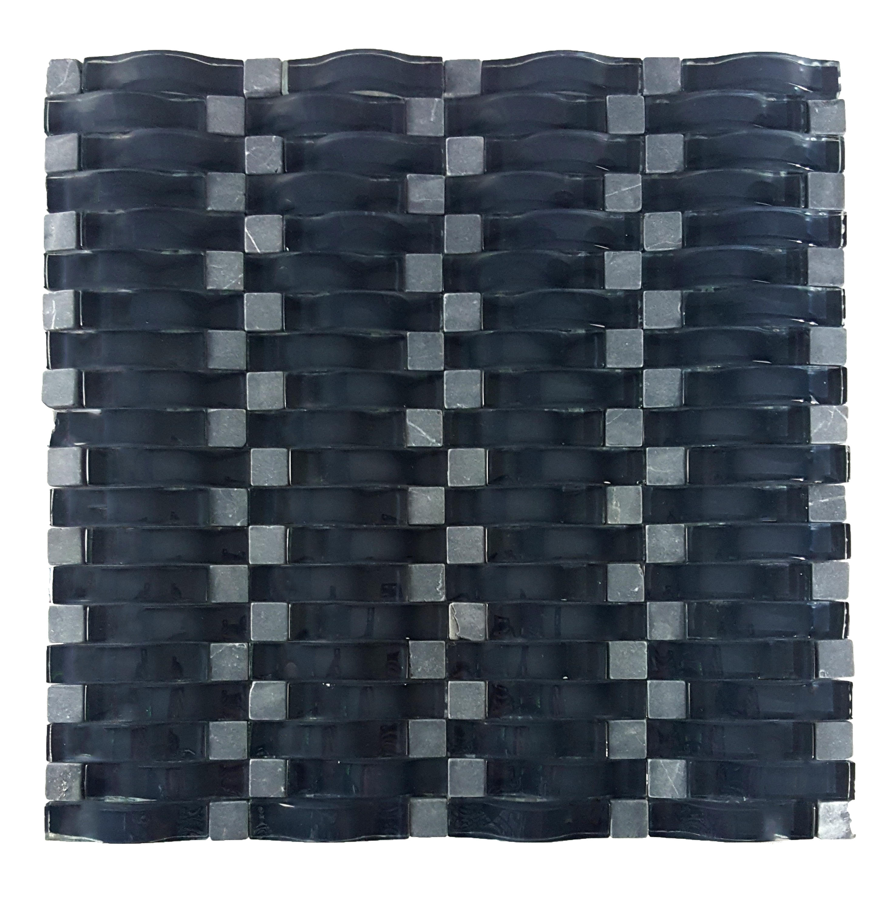 Abolos LWSWAVE3D-CR-SAMP Sample- 3D Wave Crepusculo/Multi Finish 12-in x 12-in Multi-finish Glass/Metal/Stone Patterned Basketweave Floor and Wall Tile