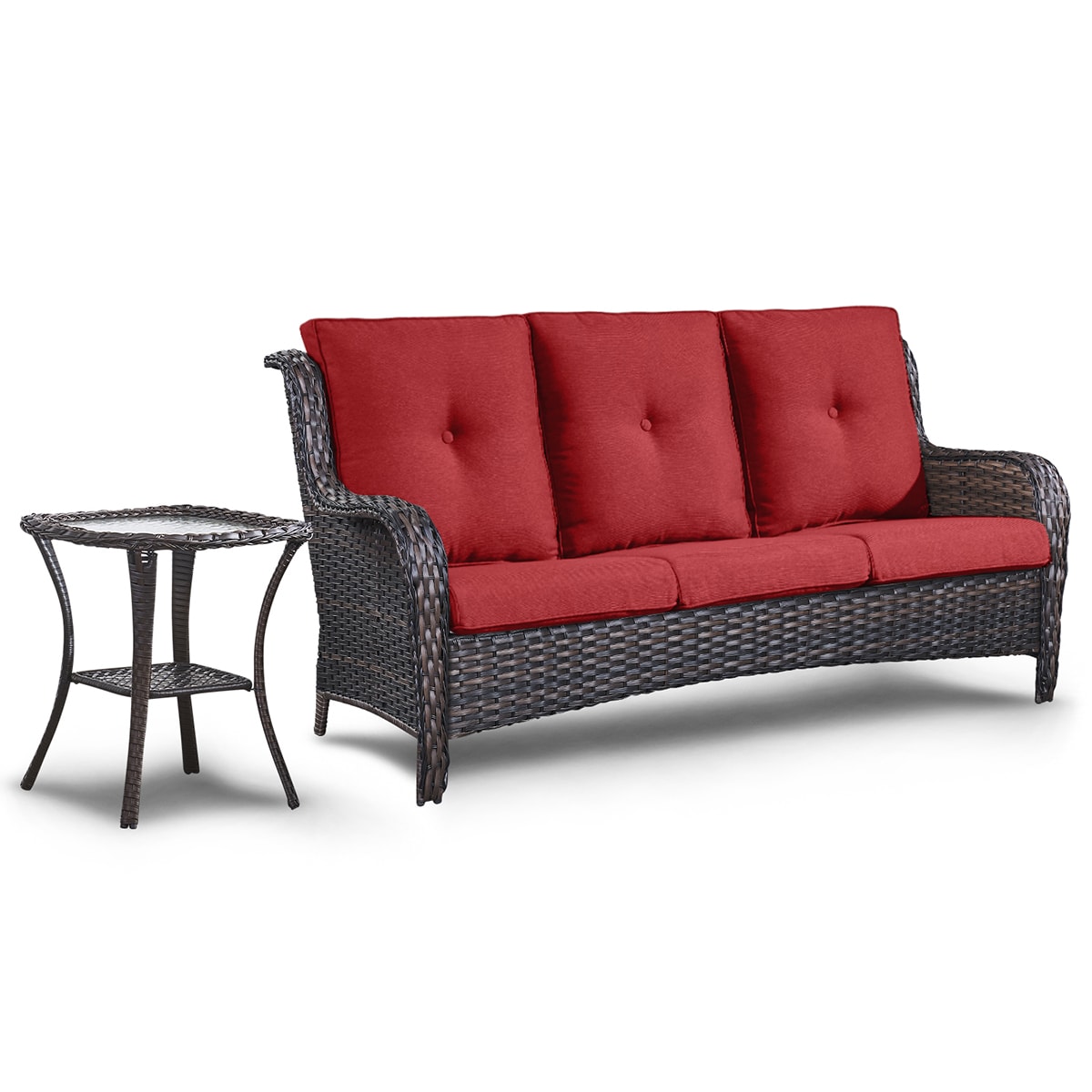 Rilyson FS013025-5 Curved handrail Wicker Outdoor Sofa with Red Cushions and Wicker Frame