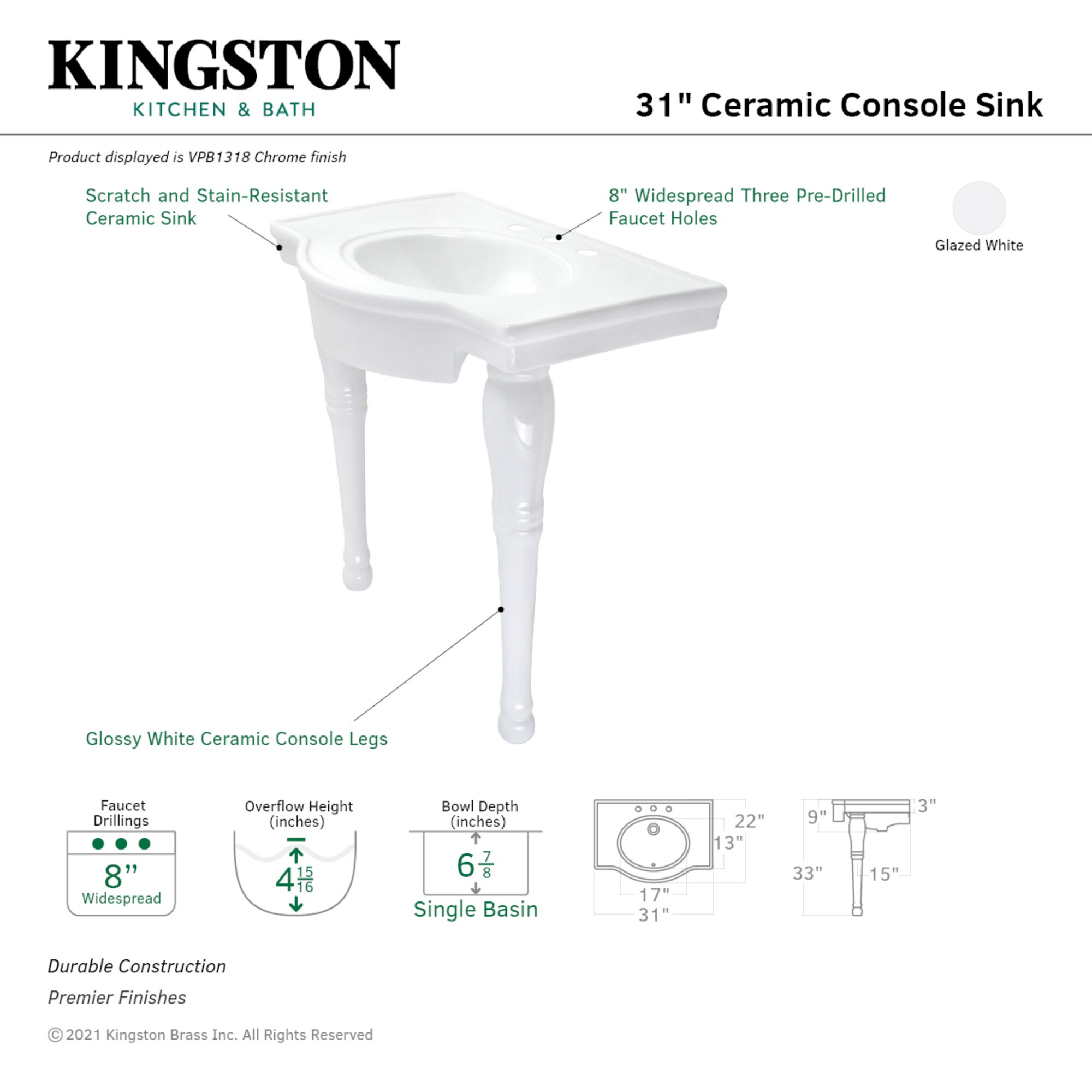 Kingston Brass WLVPB1318 Bath-Sink - View #3