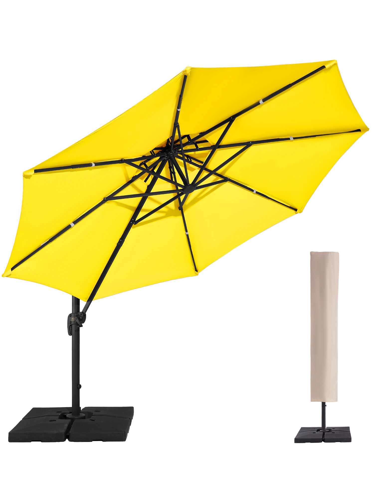 JEAREY 12 Ft Round Yellow Offset Patio Umbrella With 360 Degree ...