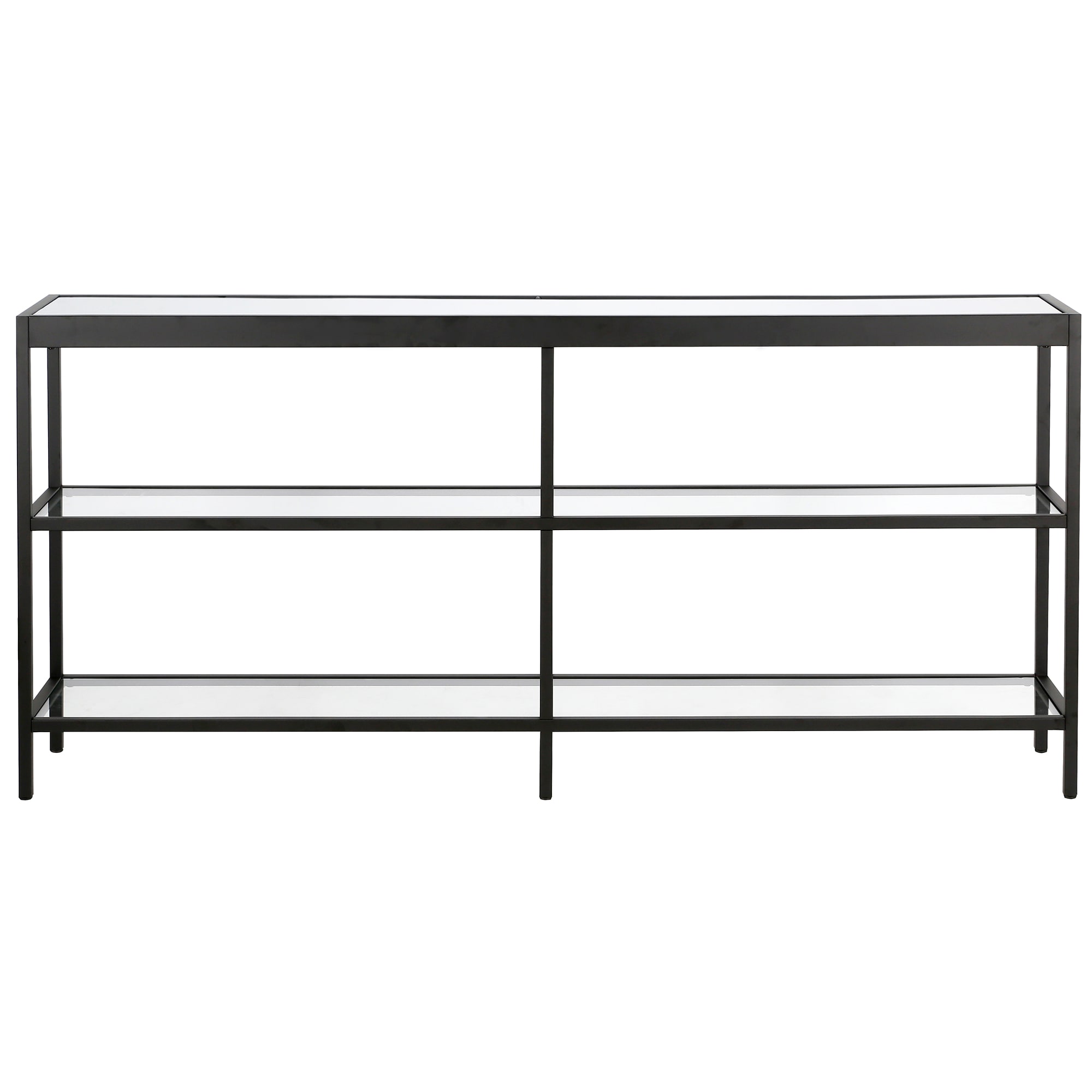 Evelyn Modern Blackened Bronze Console Table with Tempered Glass Shelves