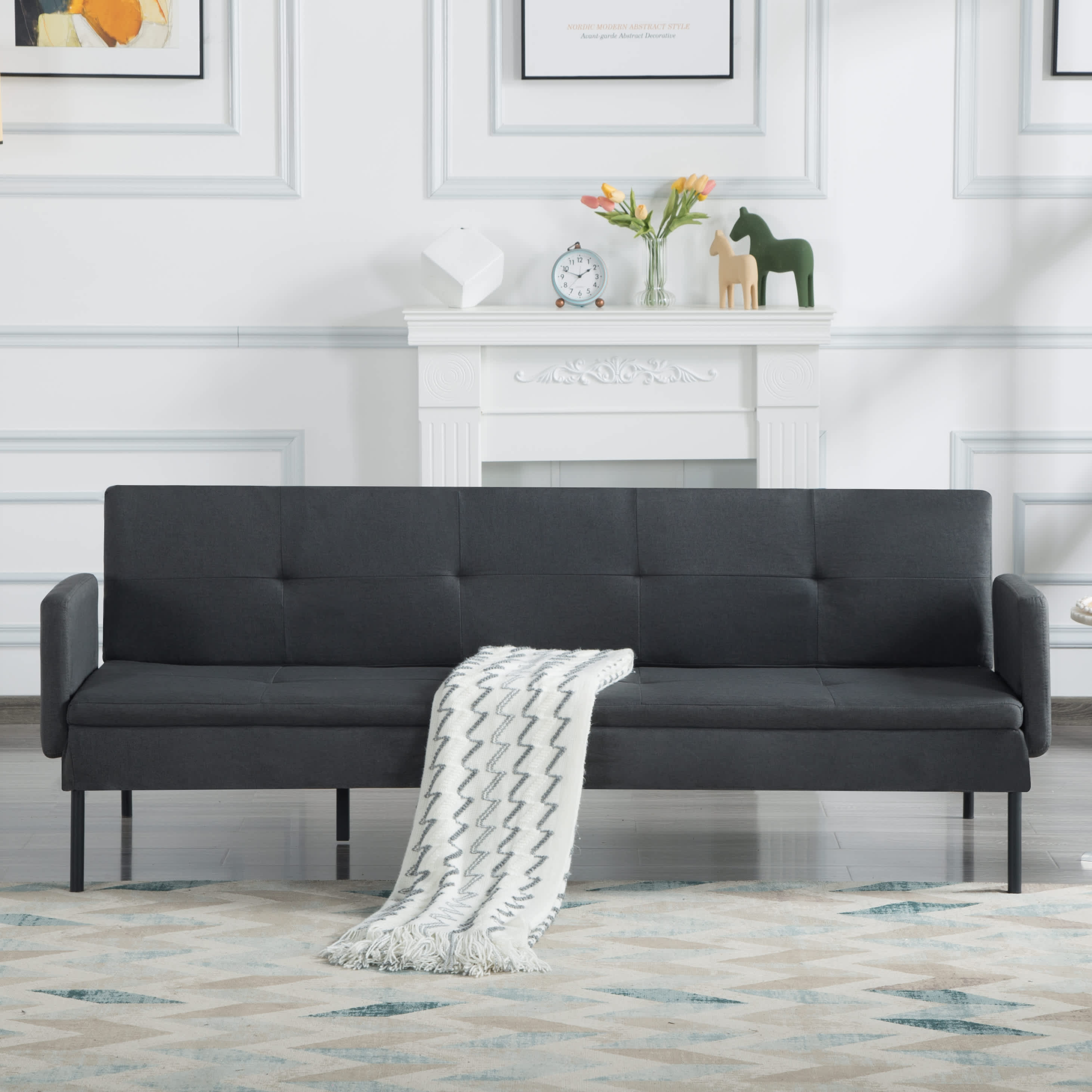 Vynxaria  75inch Futon Sofa Bed Versatile Sleeper couch for Living Room  Office  and Small Spaces Dark Gray