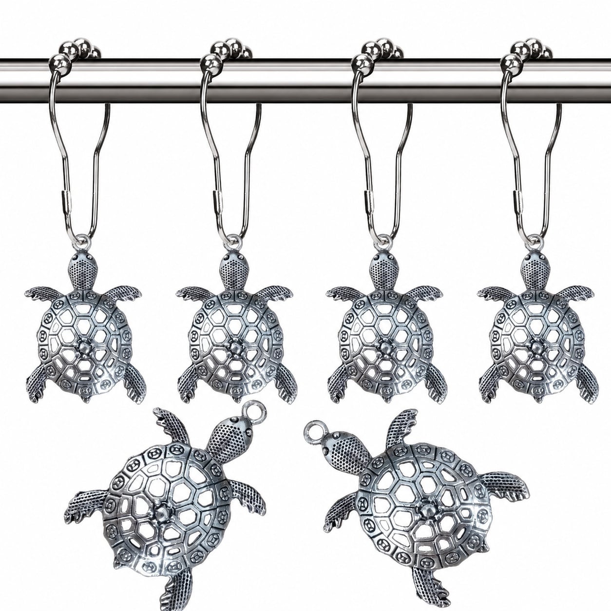 Aoibox  Sea Turtles Shower Curtain Hooks Set Silver Metal Rust Proof Clips Ocean Tropical Beach Theme Decorative Bathroom Accessories for Home